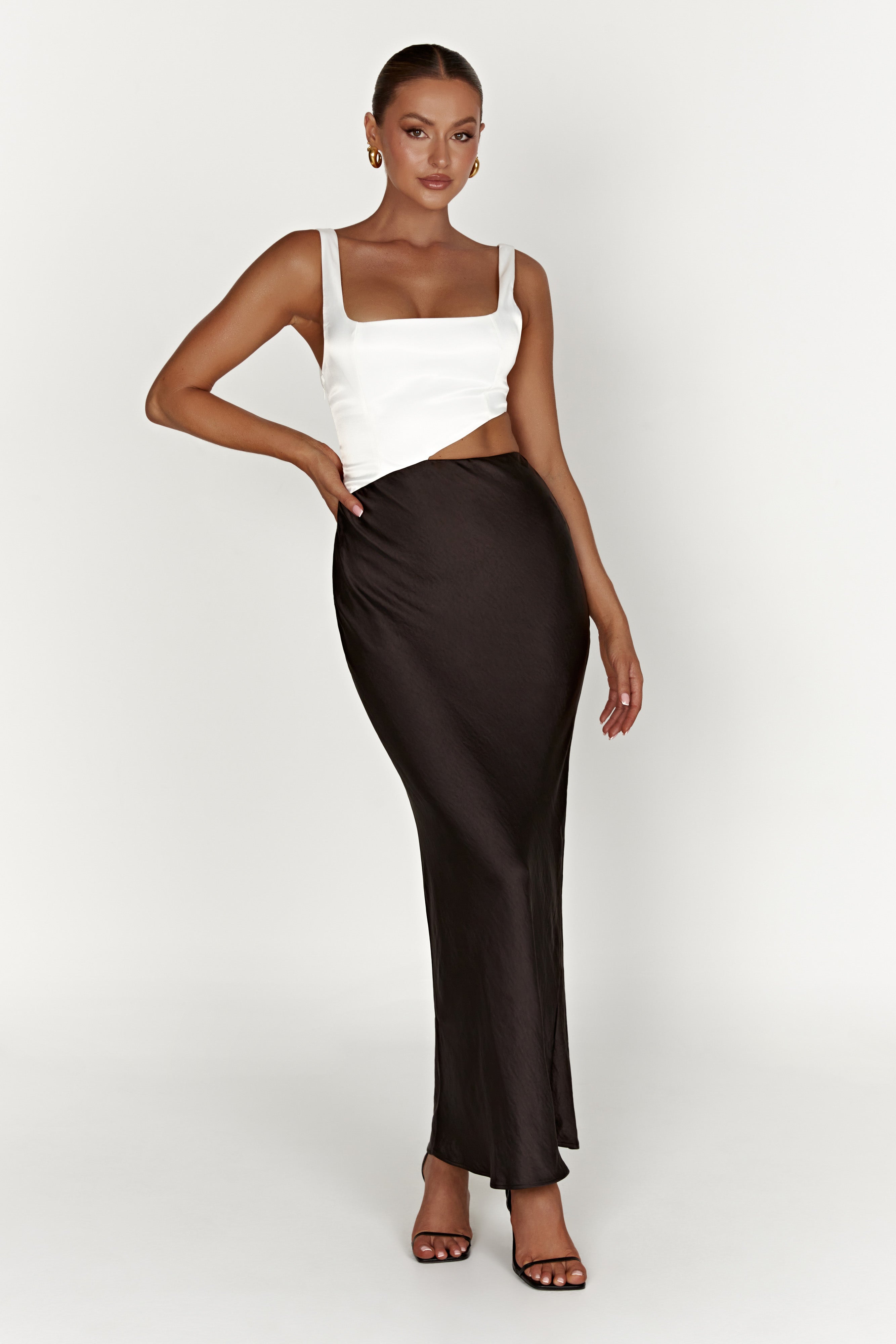 Gianna Two Tone Slashed Maxi Dress - Black