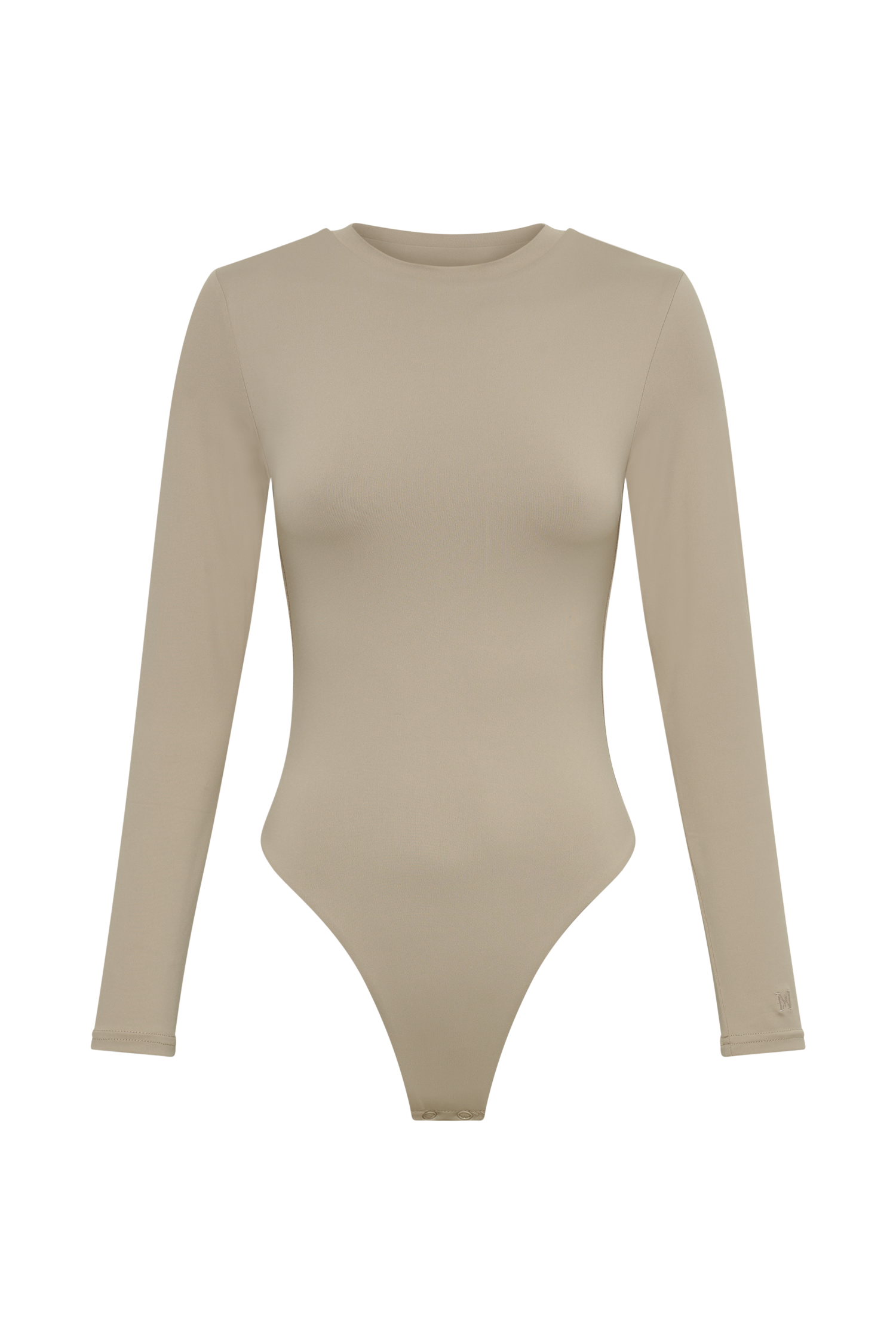 Delilah Recycled Nylon Long Sleeve Crew Neck Bodysuit - Taupe