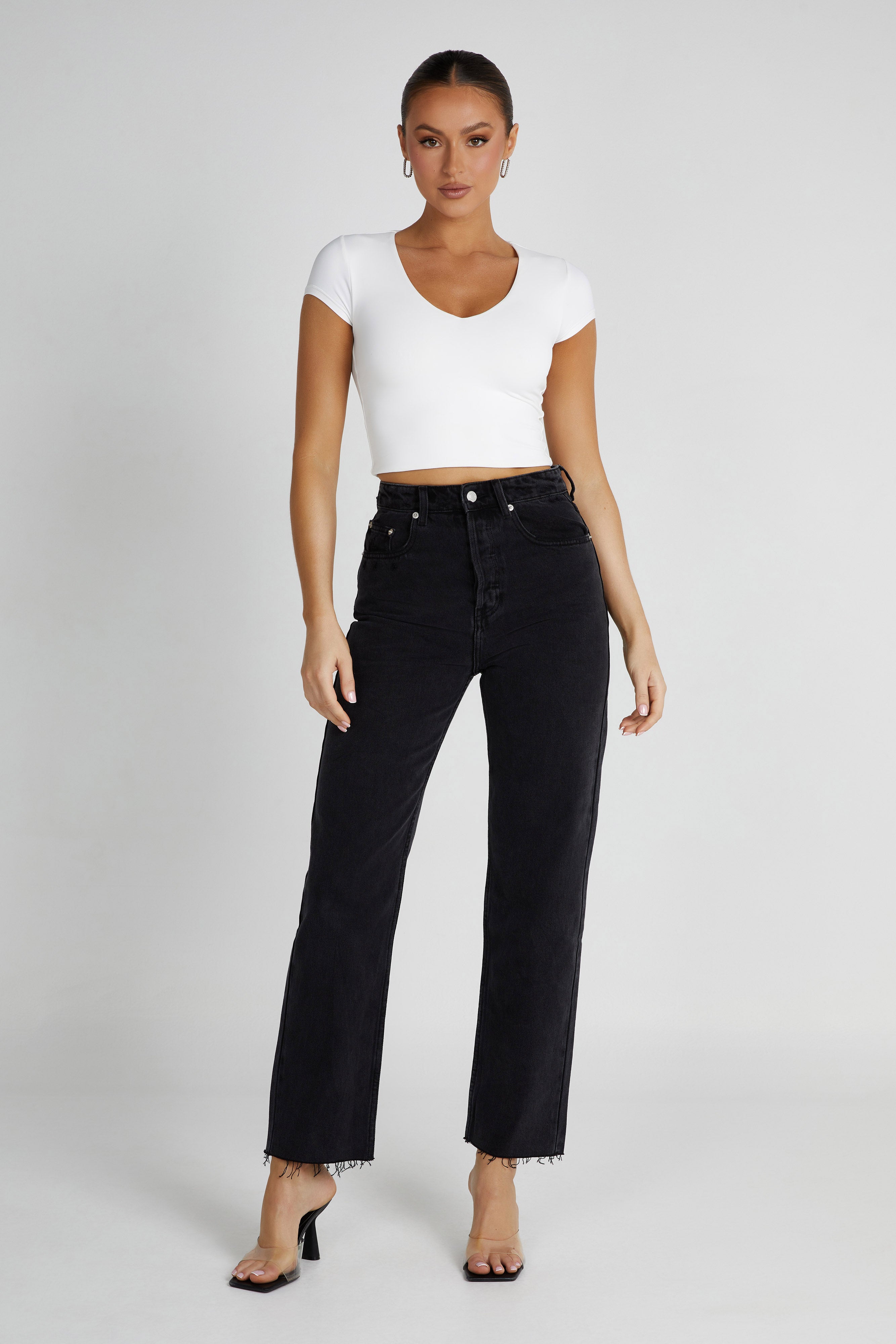 Olympia Recycled Nylon V Neck Top - White