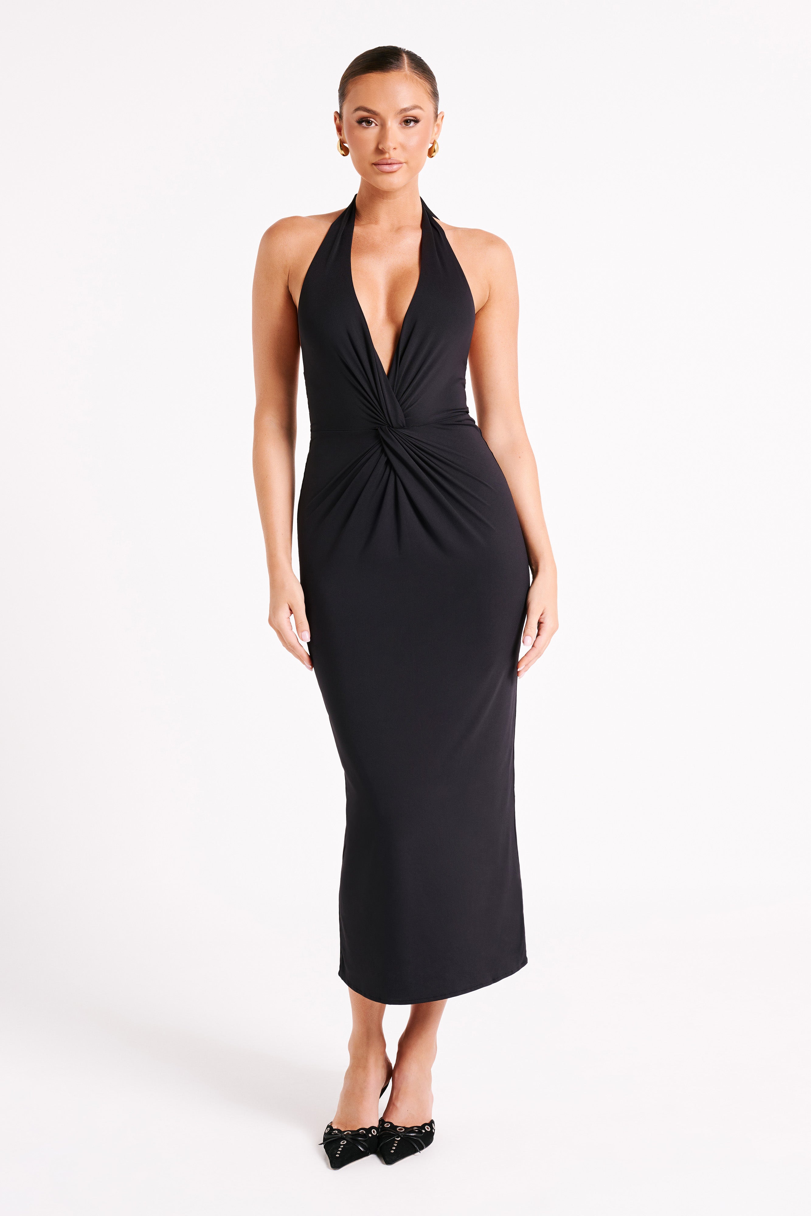 Osana Recycled Nylon Halter Midi Dress - Black