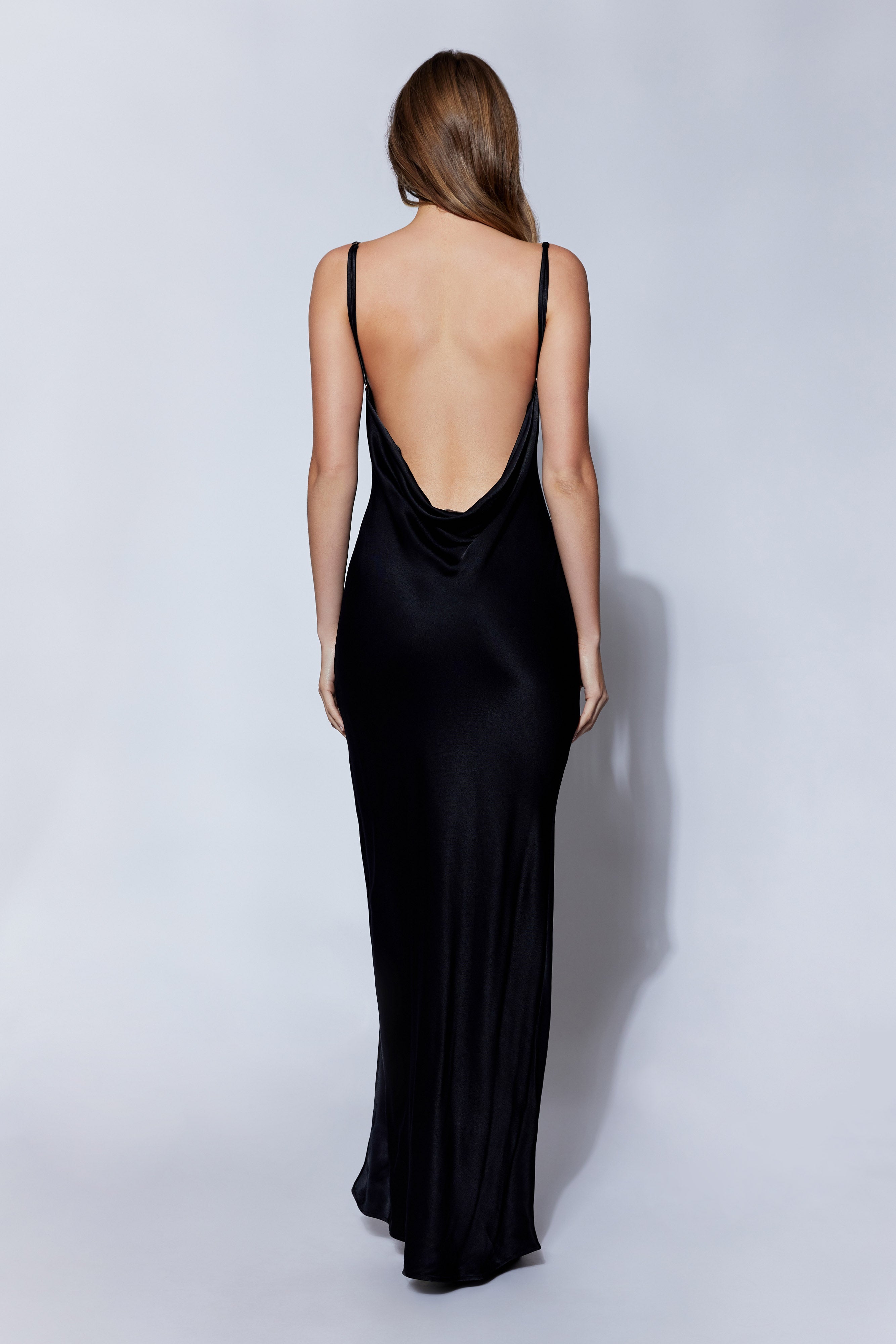 Jade Cowl Neck Backless Maxi Dress - Black
