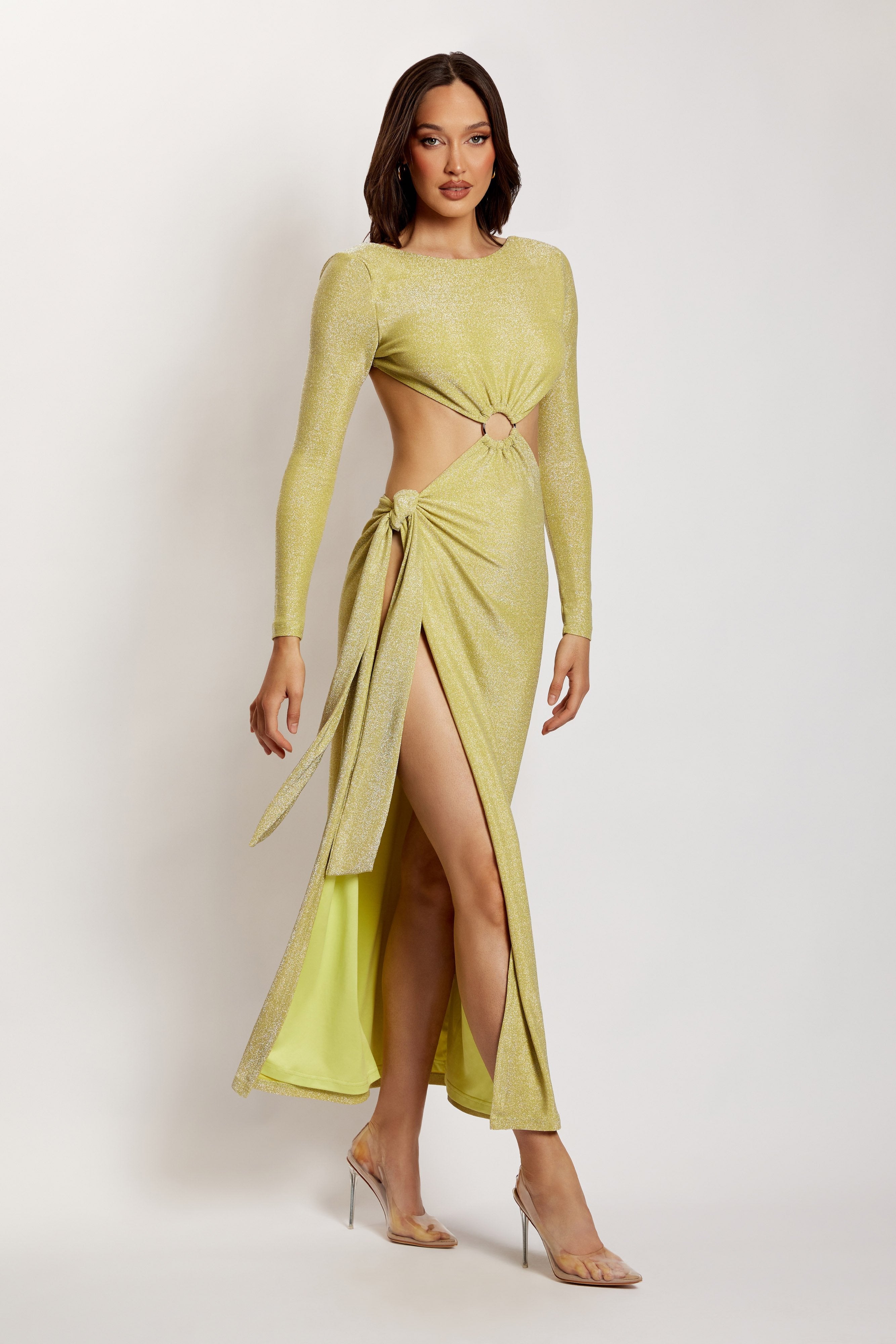 Christina Backless Maxi Wrap Dress - Green Shimmer