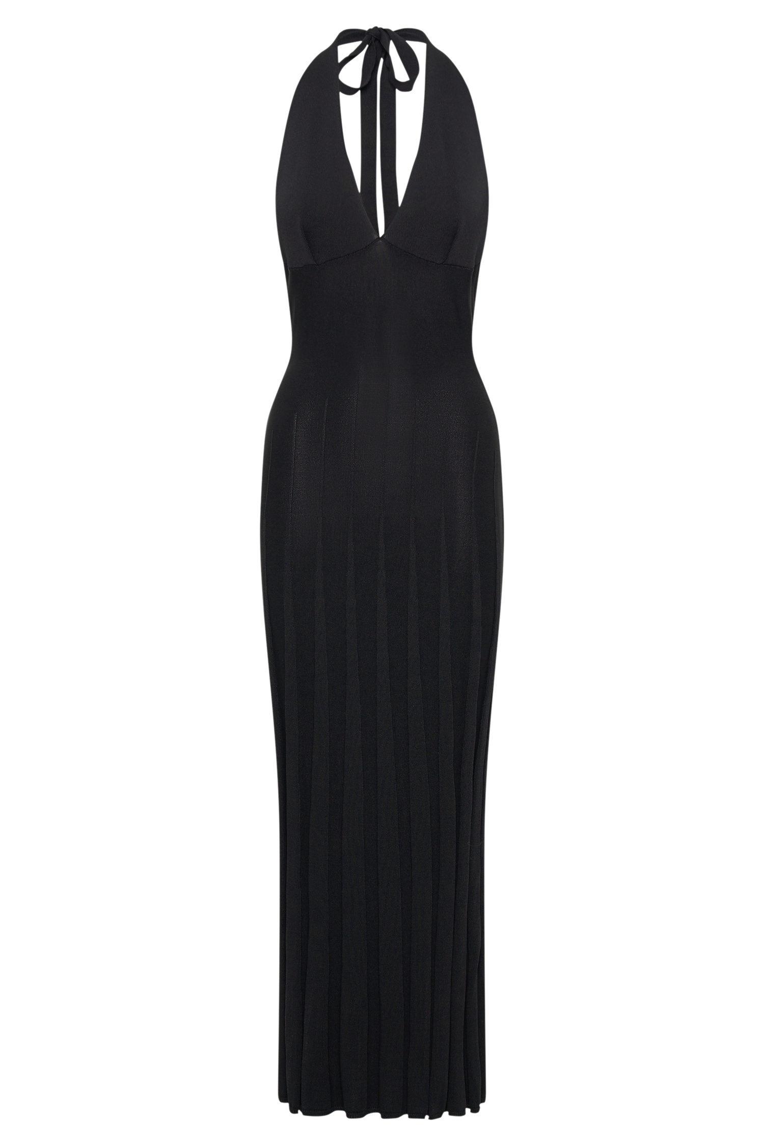 Caity Ribbed Halter Maxi Dress - Black