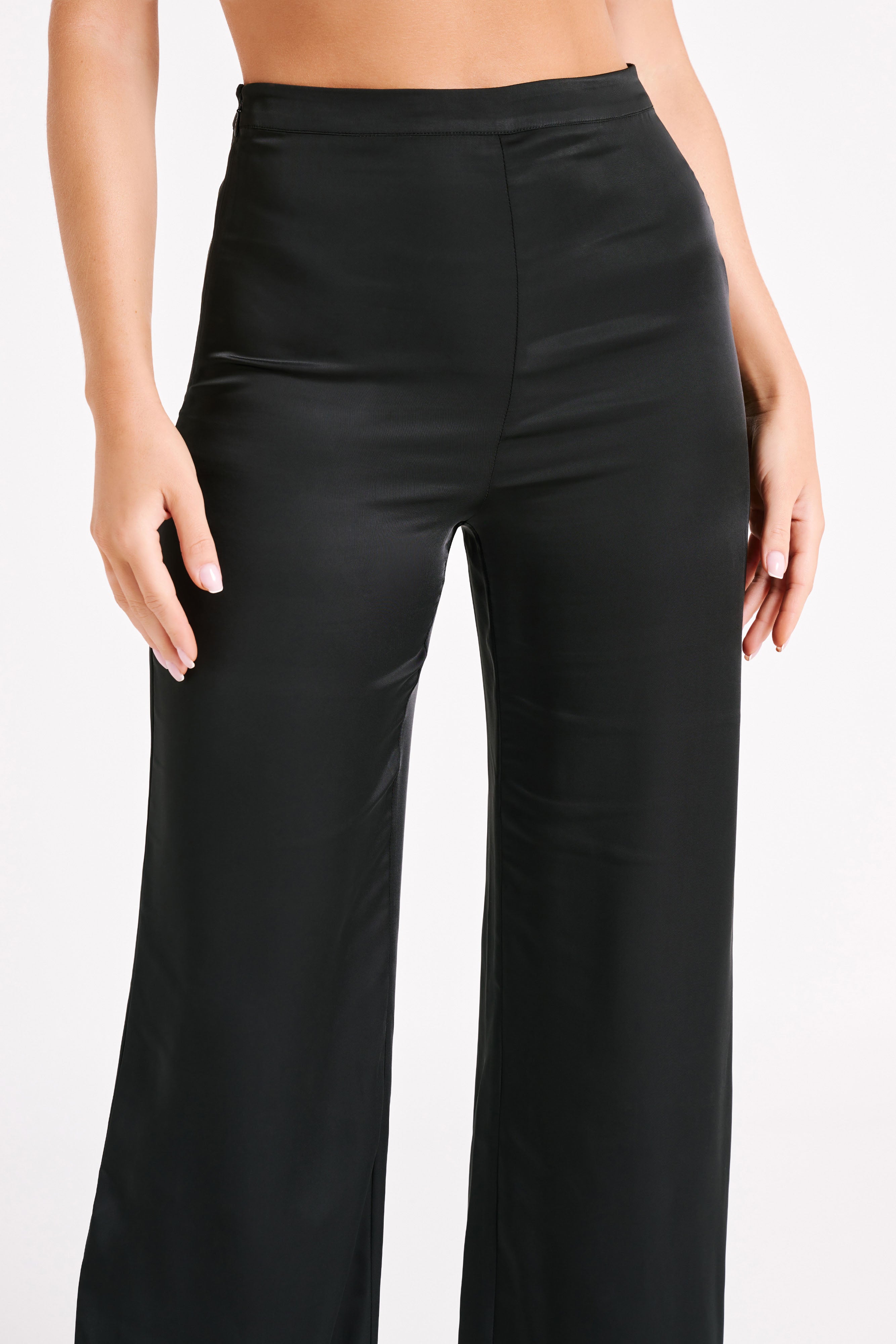 Elisa Satin Straight Leg Pant - Black