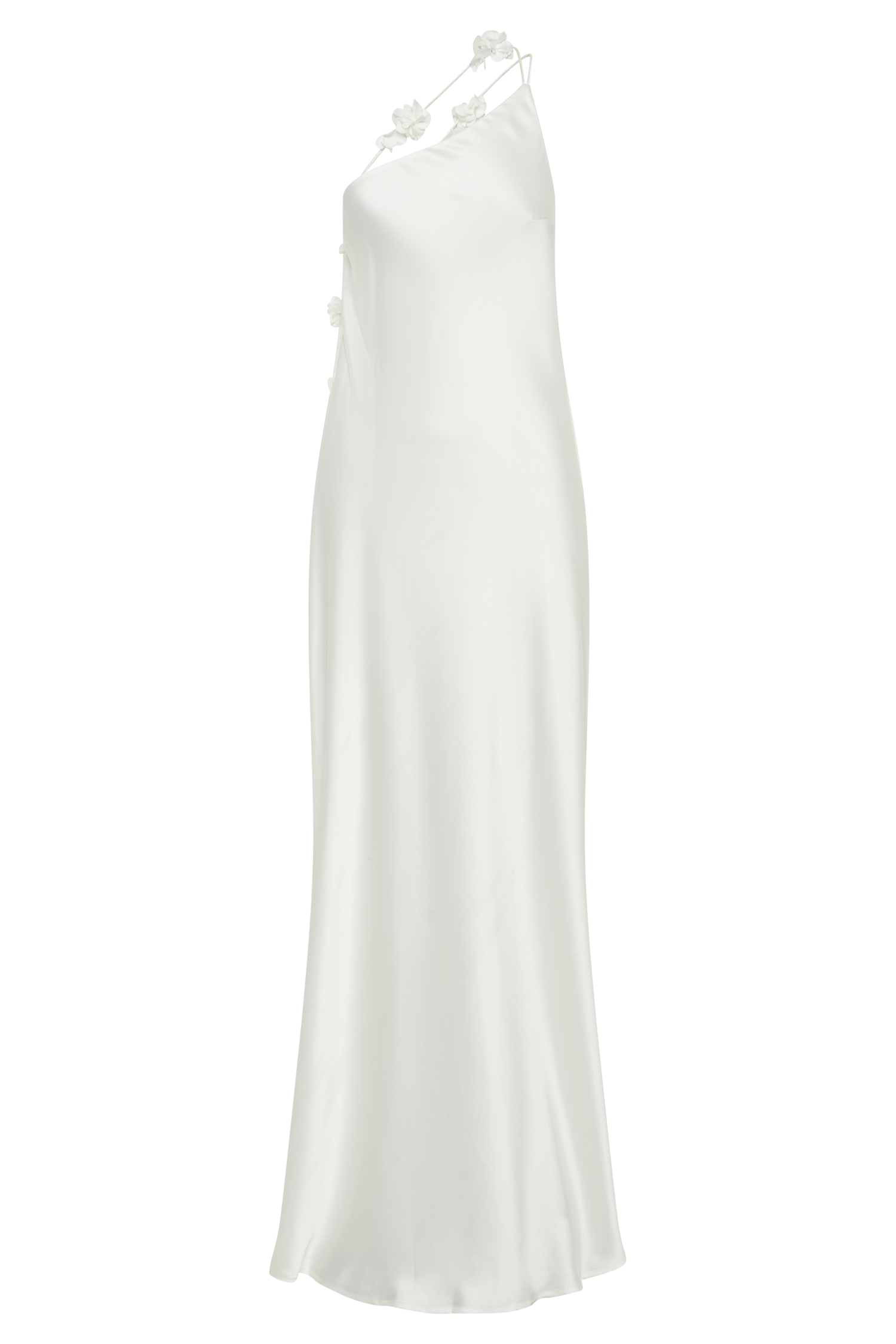 Rebecca One Shoulder Rose Maxi Dress - White