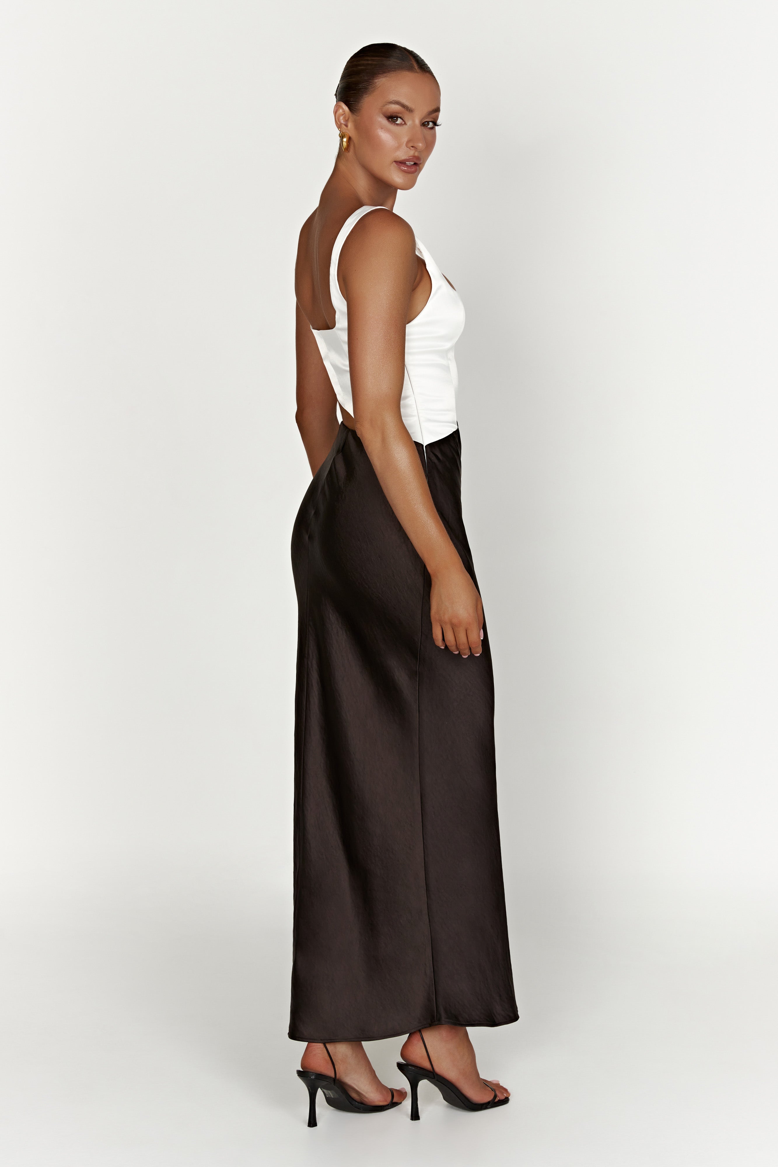 Gianna Two Tone Slashed Maxi Dress - Black