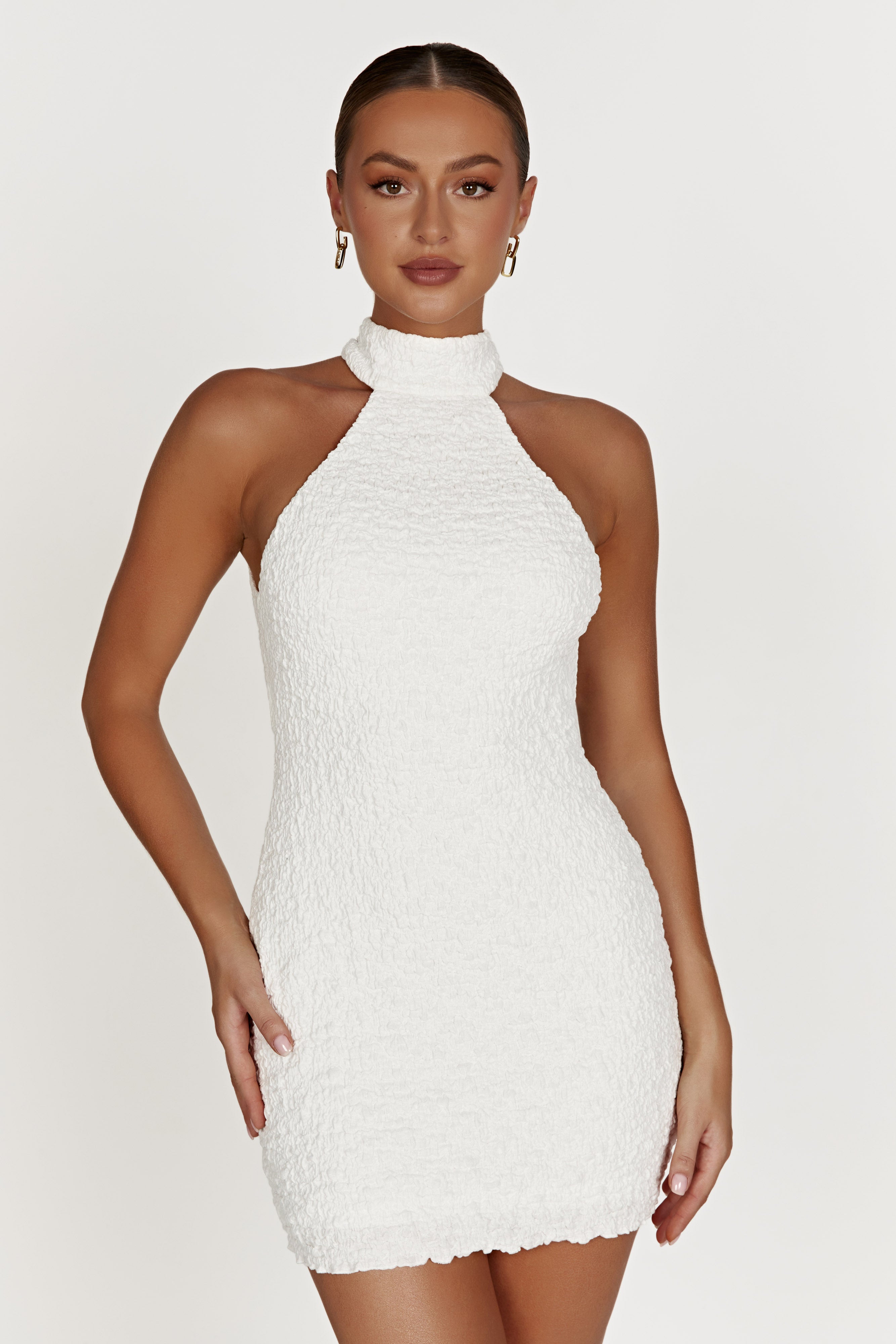 Yuki Textured Halter Mini Dress - White