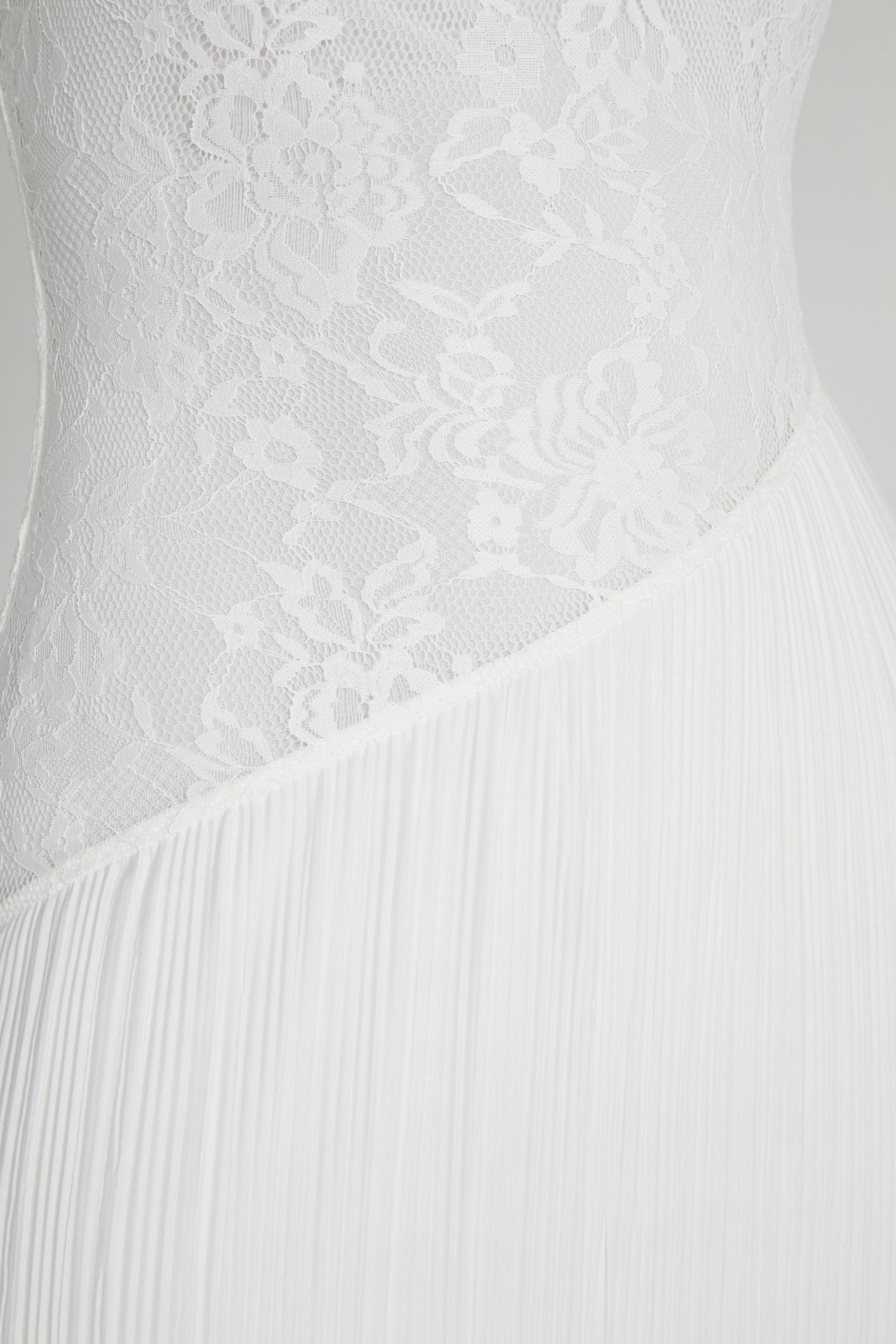 Skye Lace Plisse Strapless Midi Dress - White