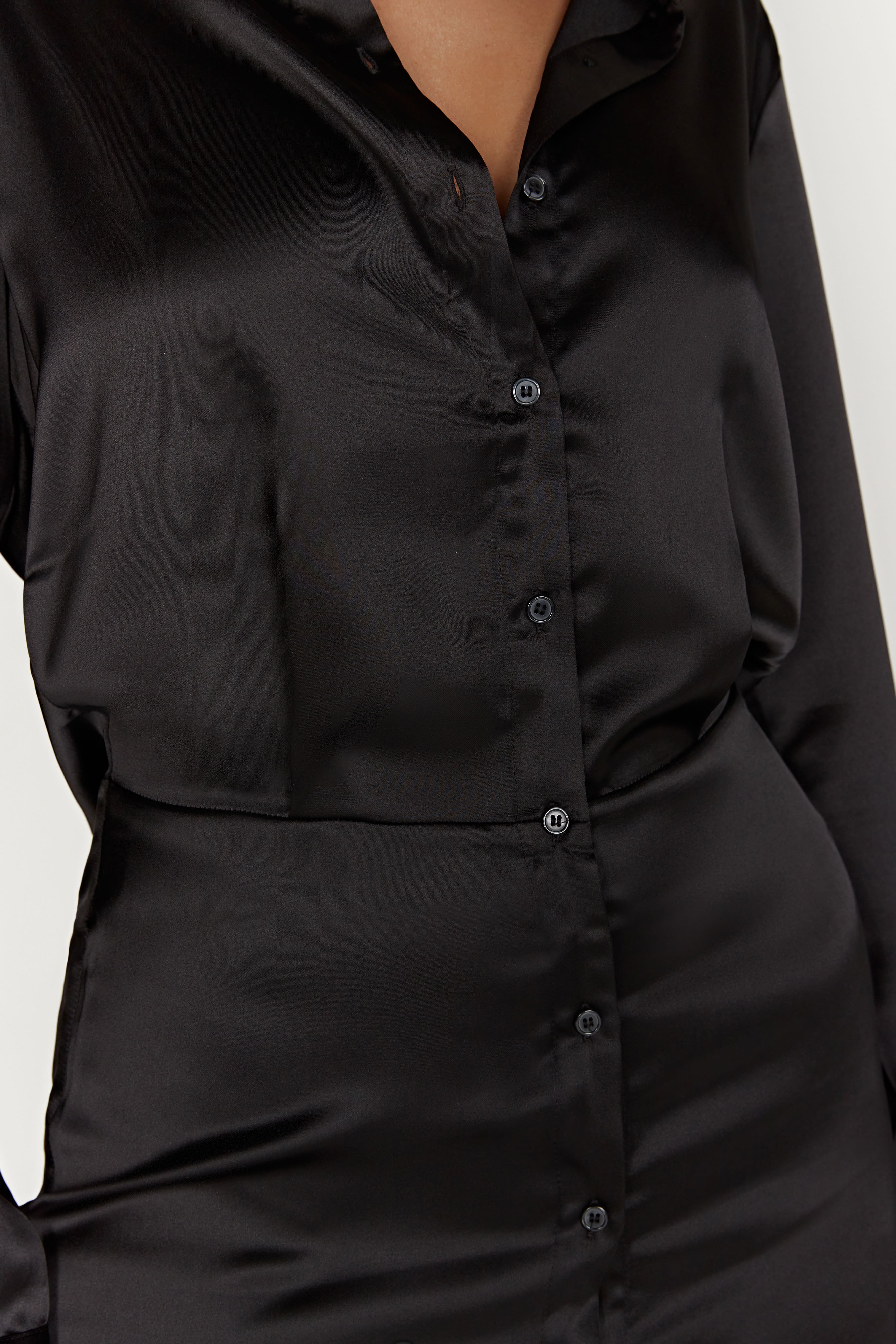 Brielle Satin Shirt Dress - Black