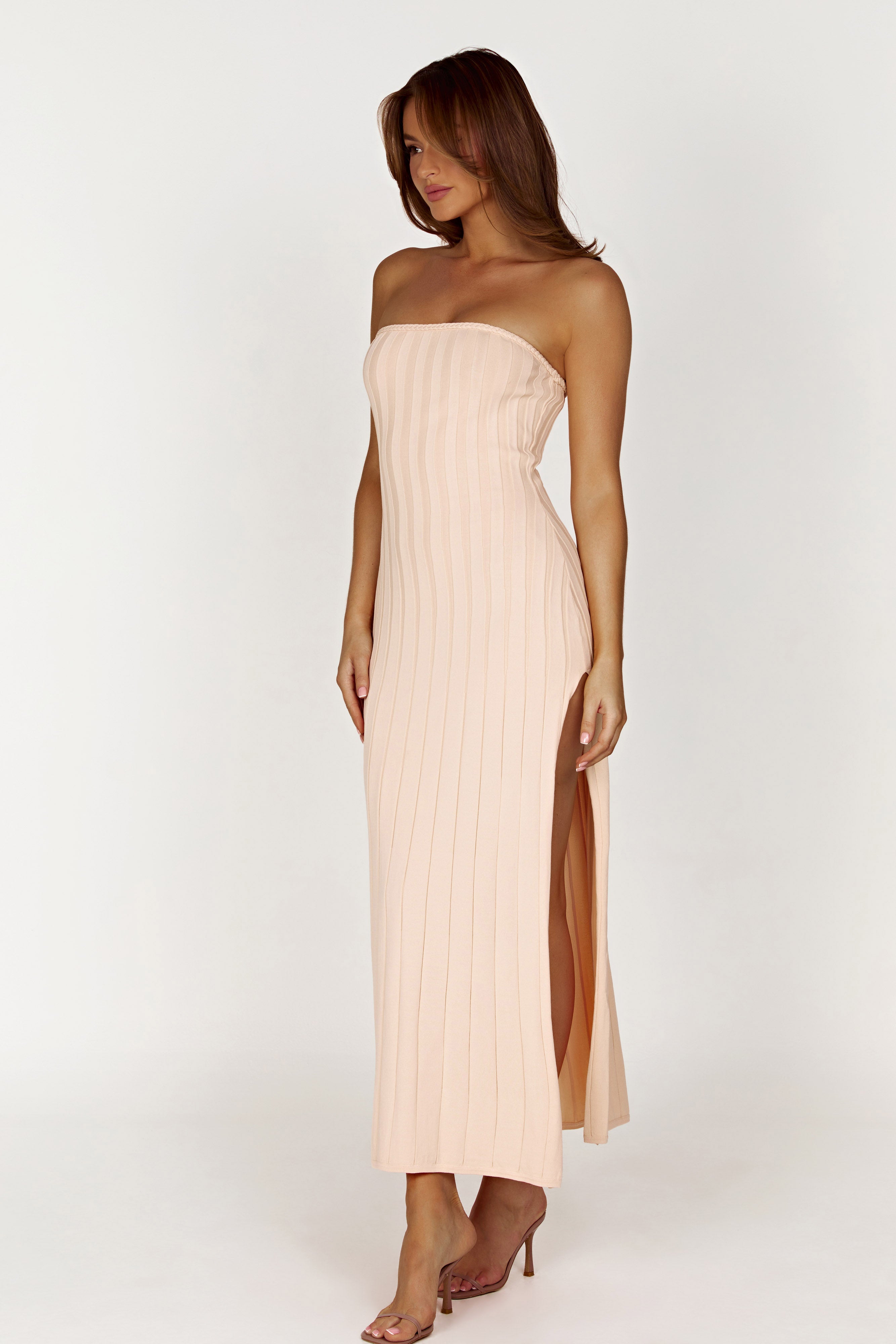 Dolce Extreme Rib Strapless Midi Dress - Apricot