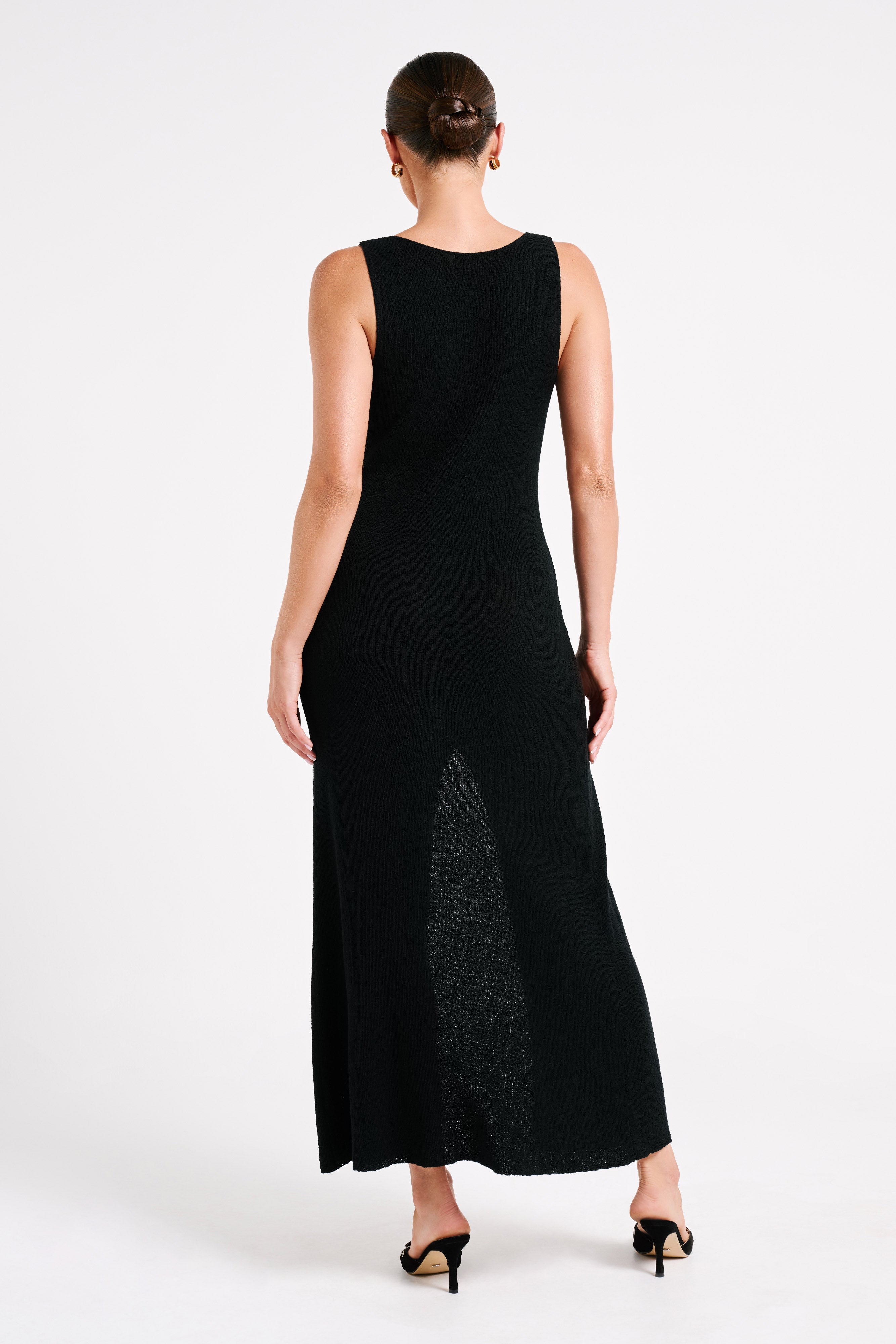 Antonia Buttoned Knit Maxi Dress - Black