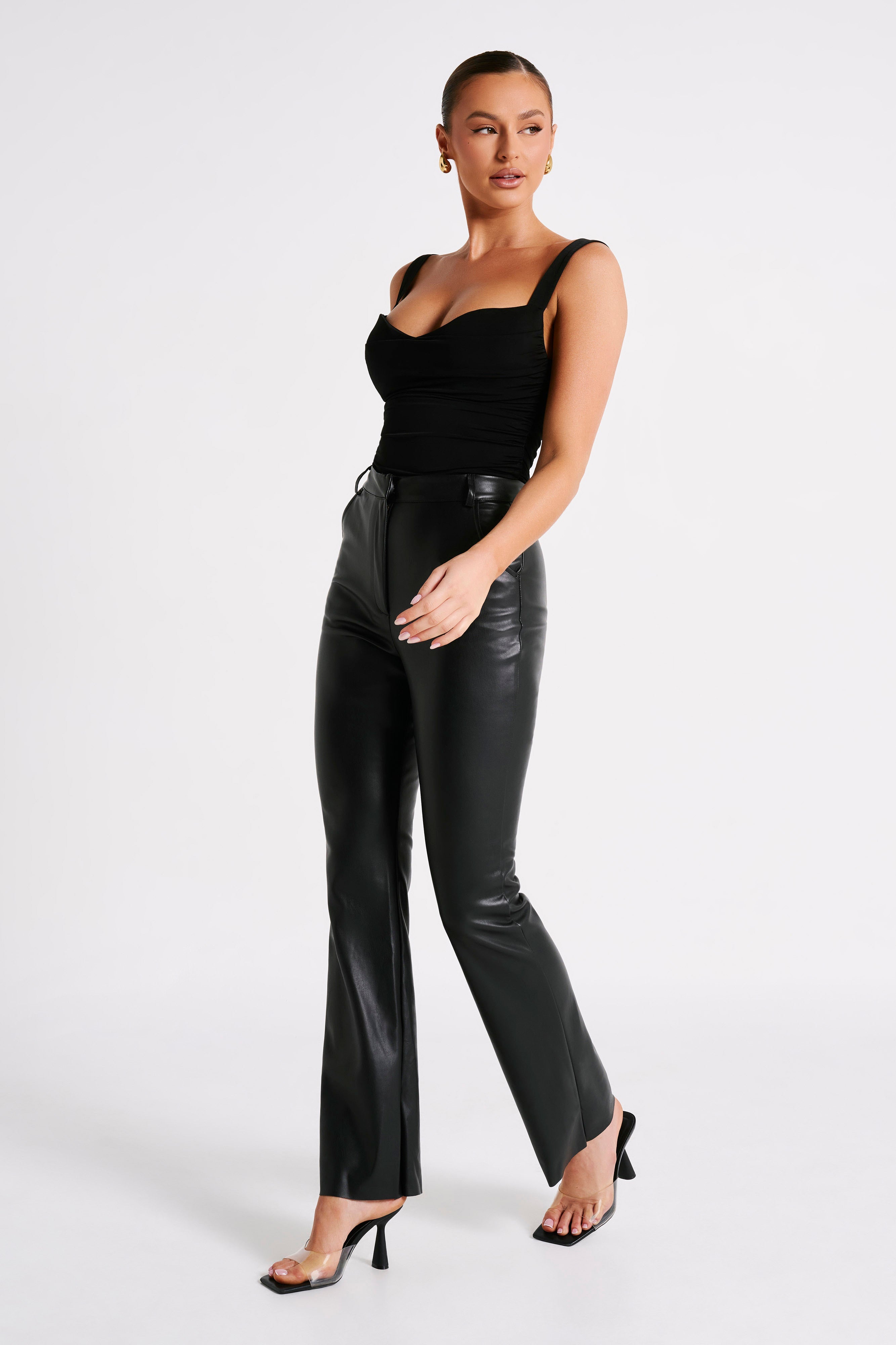 Hailey Slinky Long Line Sweetheart Top - Black