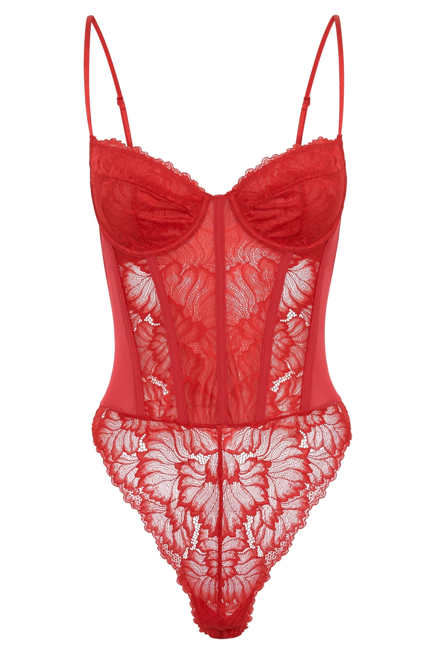 Daisy Lace Mesh Bodysuit - Red
