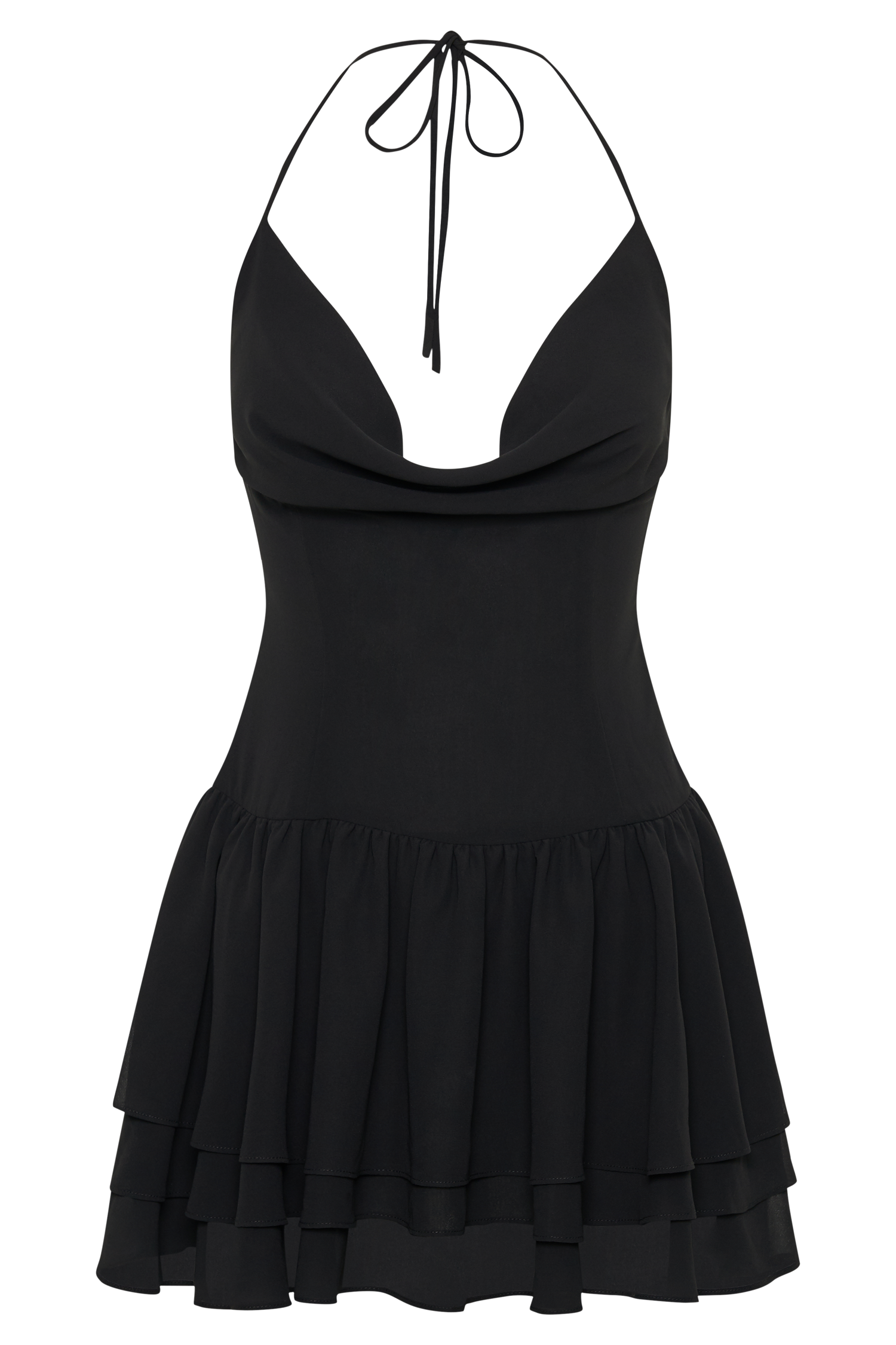Uma Ruffle Halter Mini Dress - Black