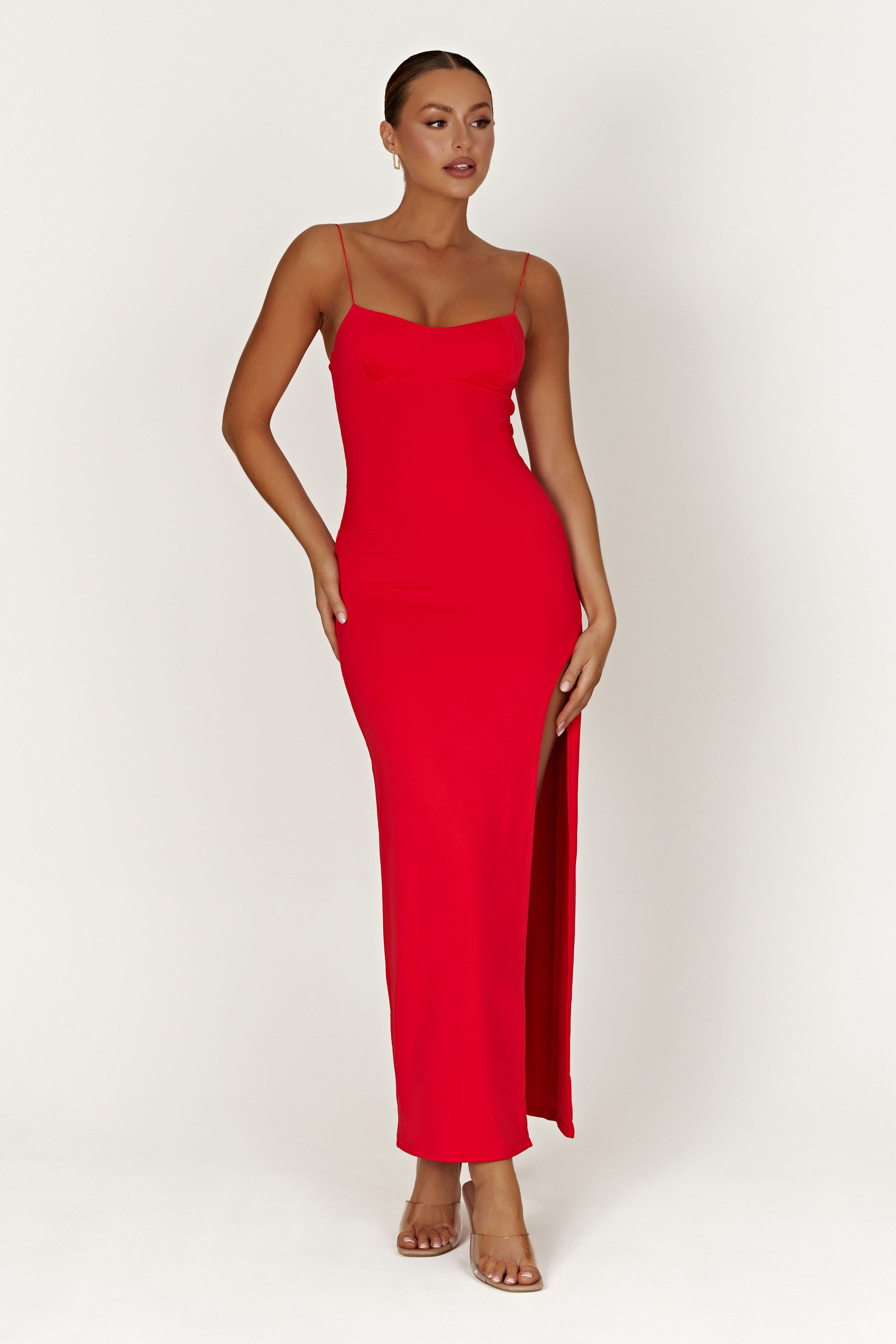 Addison Recycled Nylon Cupped Maxi Dress - Red