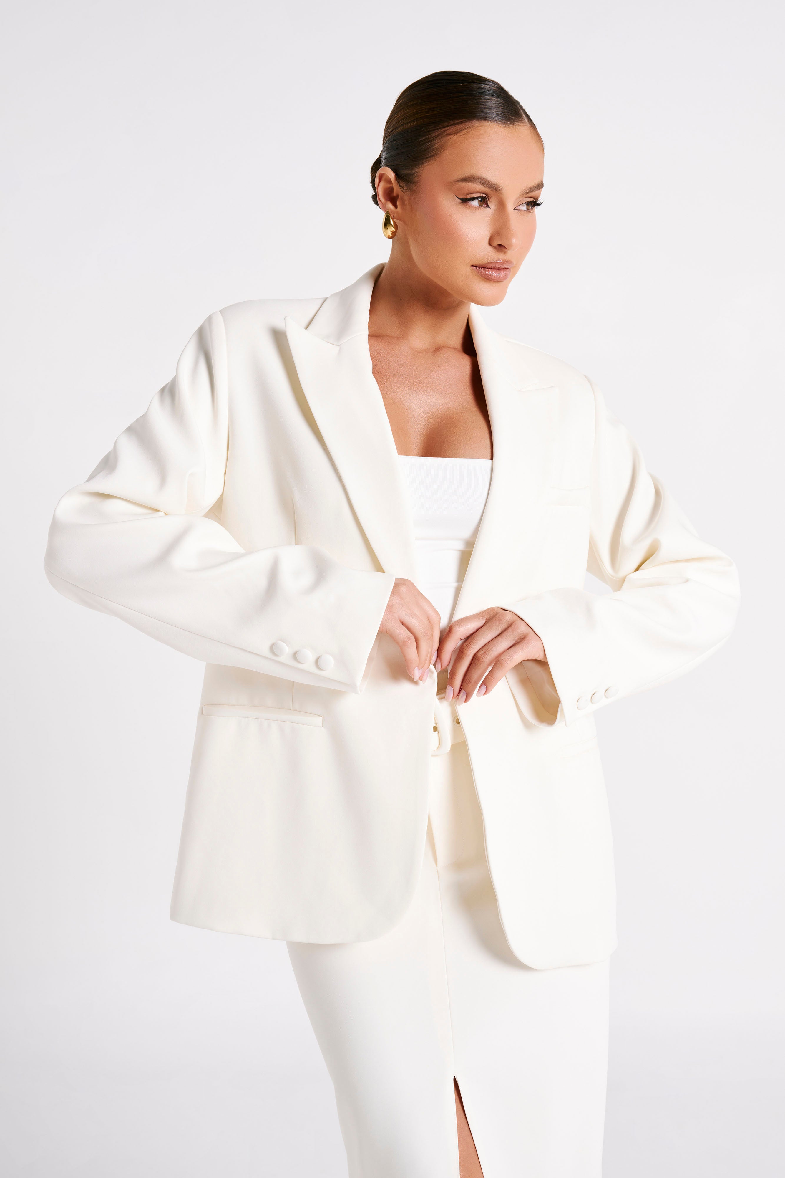 Bexley Oversized Blazer With Shoulder Pads - Ivory