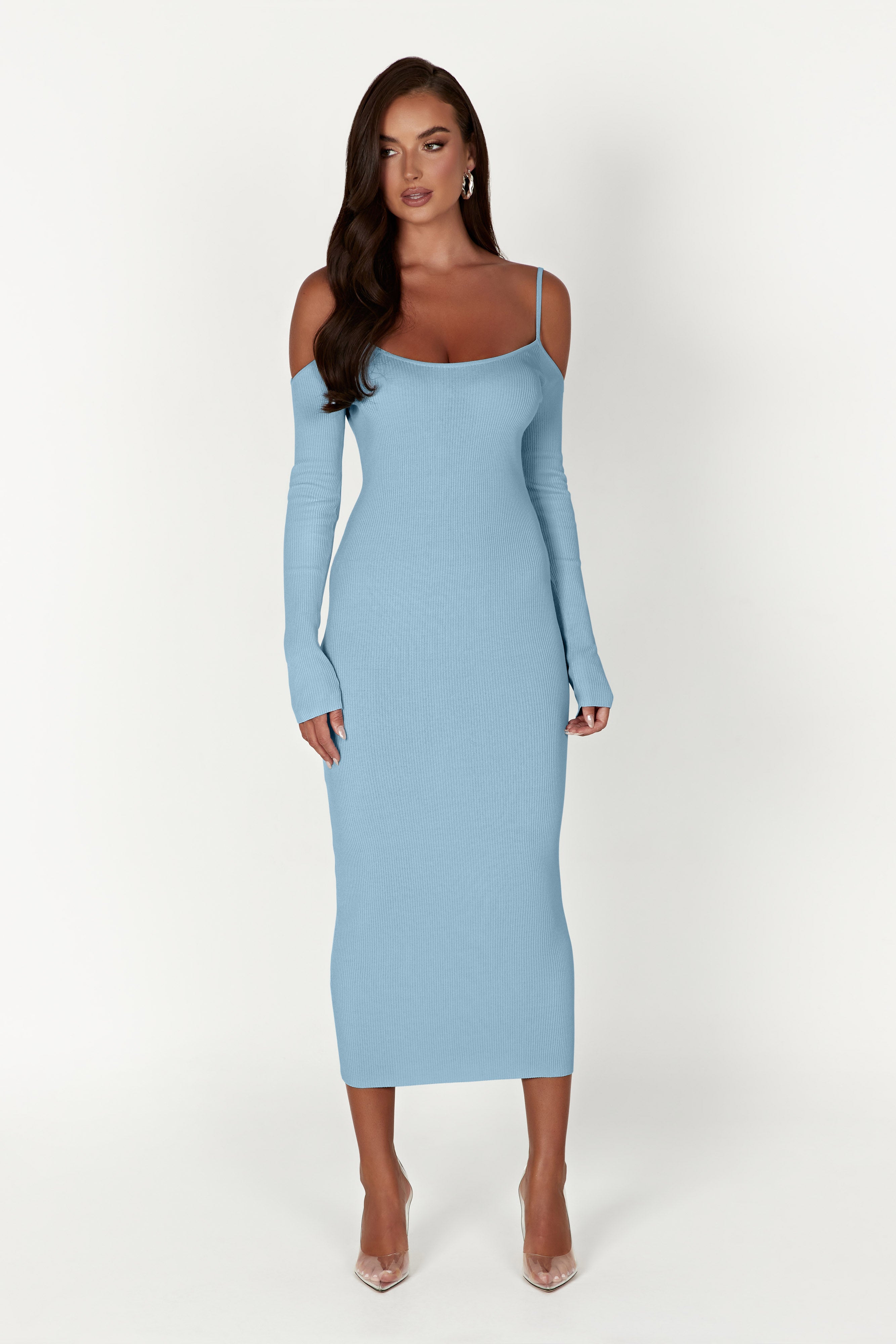 Shea Off Shoulder Knit Midi Dress - Powder Blue