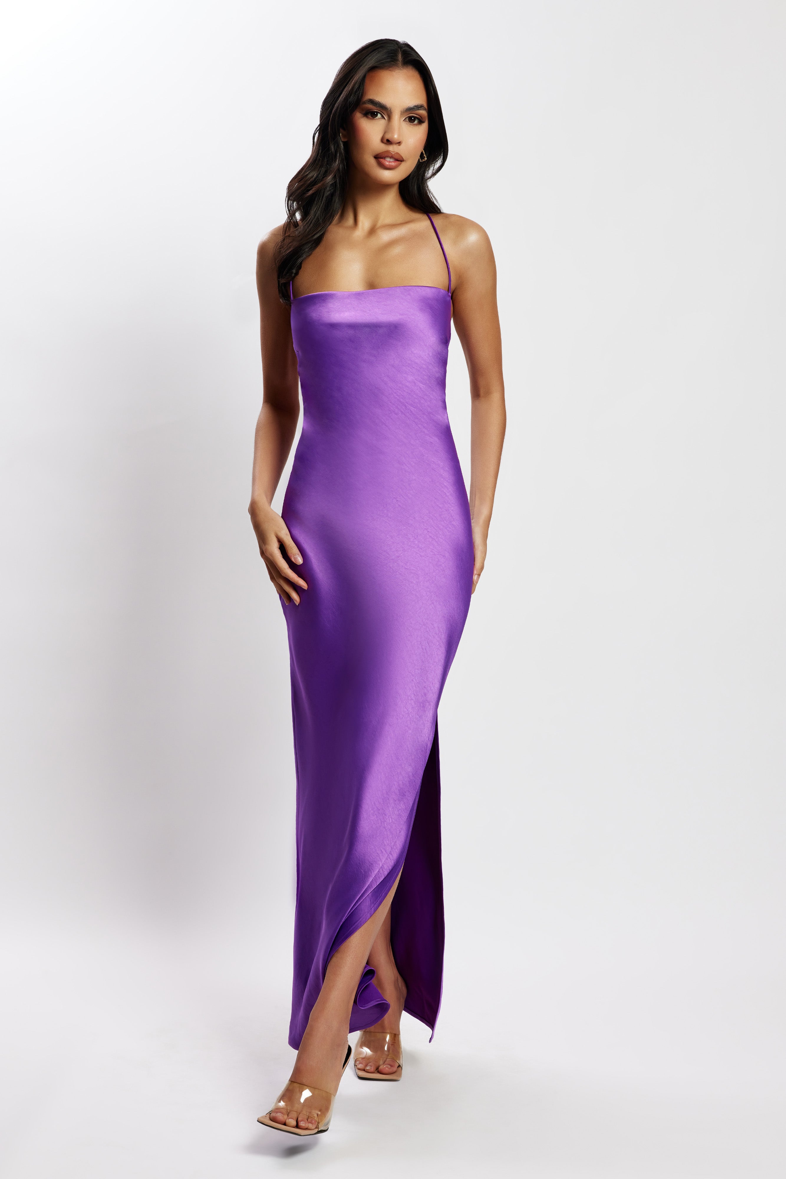Sydney Straight Neck Slip Maxi Dress - Purple