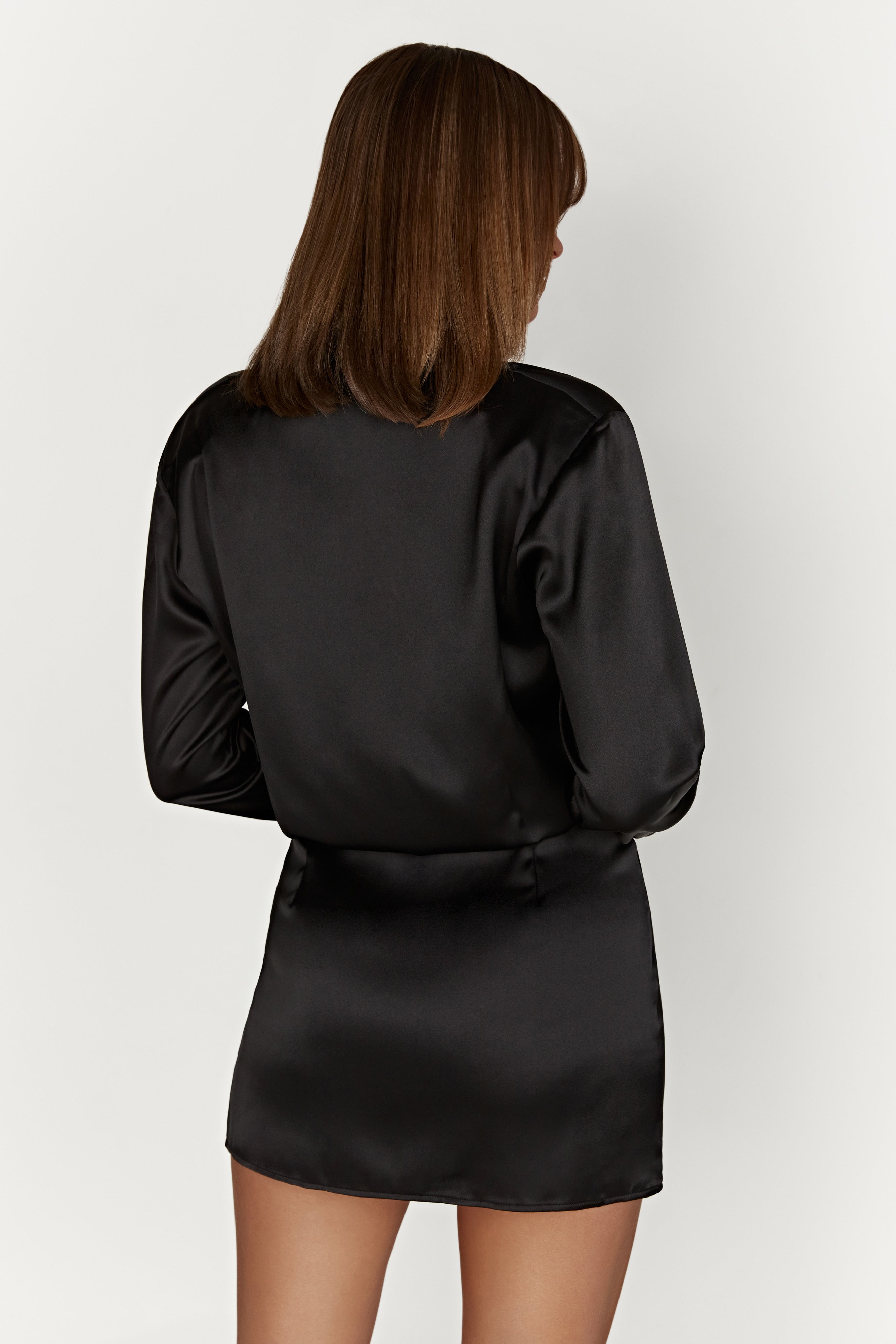 Brielle Satin Shirt Dress - Black