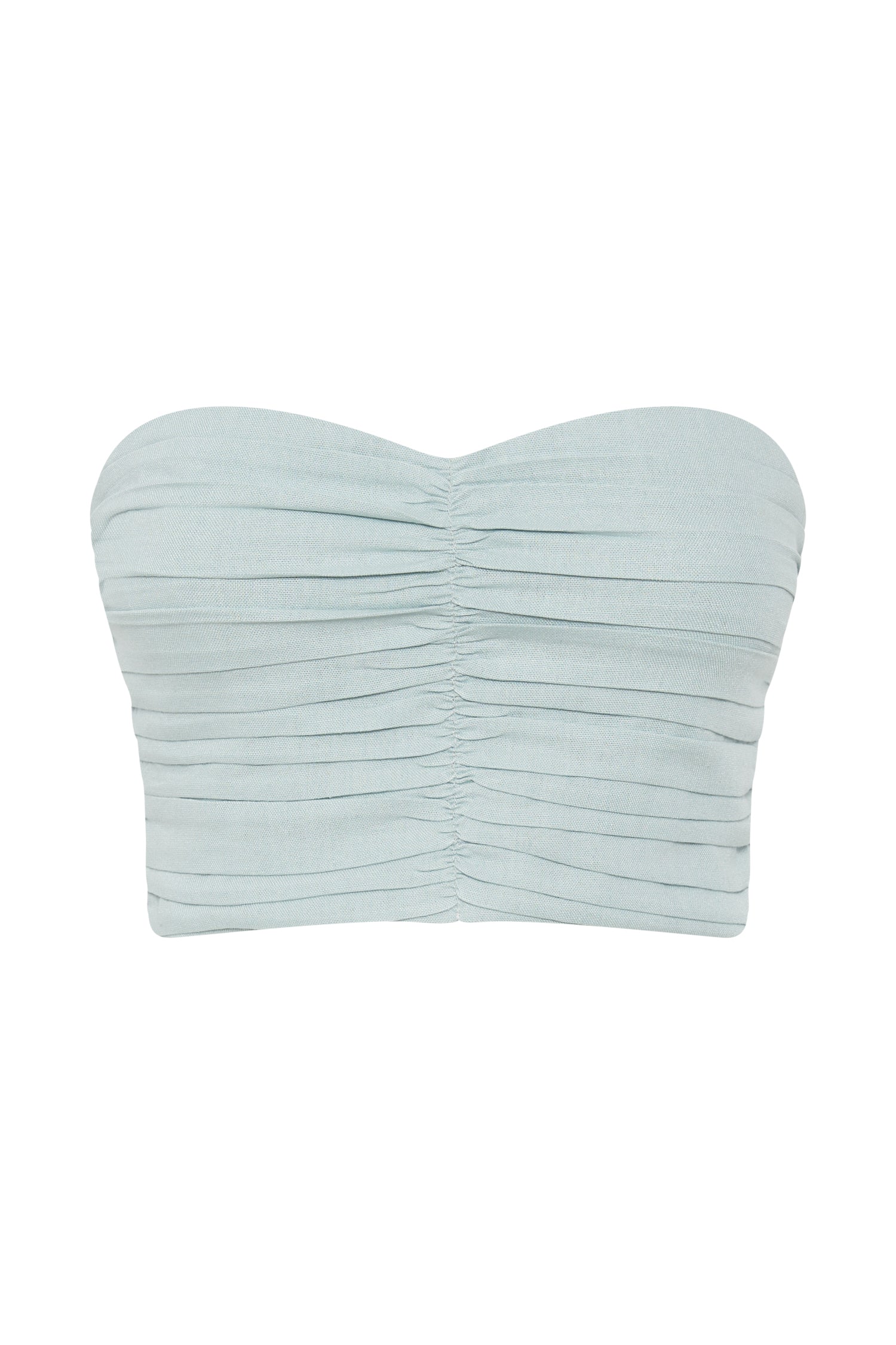 Mckenna Gathered Linen Top - Powder Blue