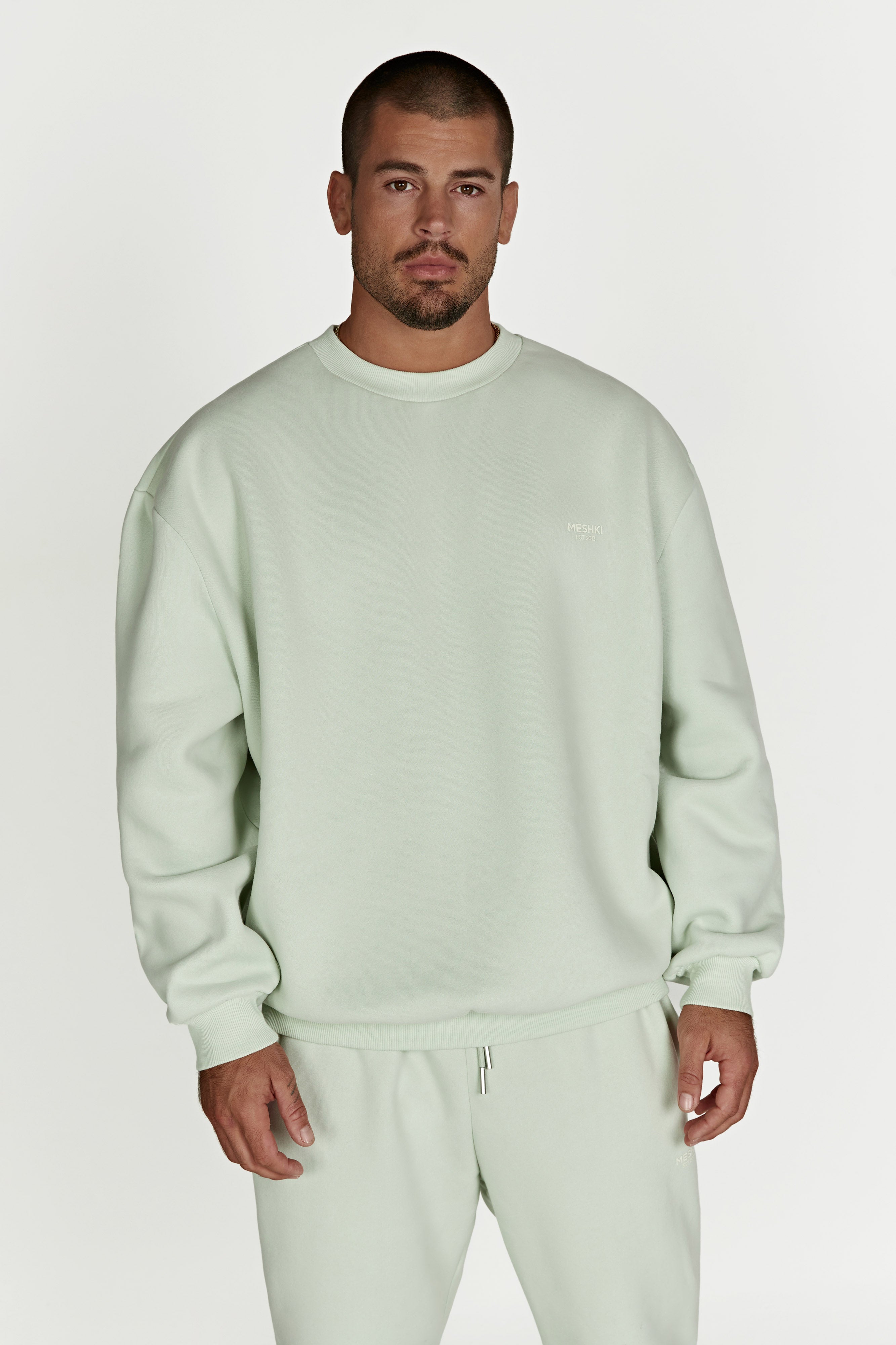 Phoenix Oversized Unisex Crewneck Jumper - Light Sage