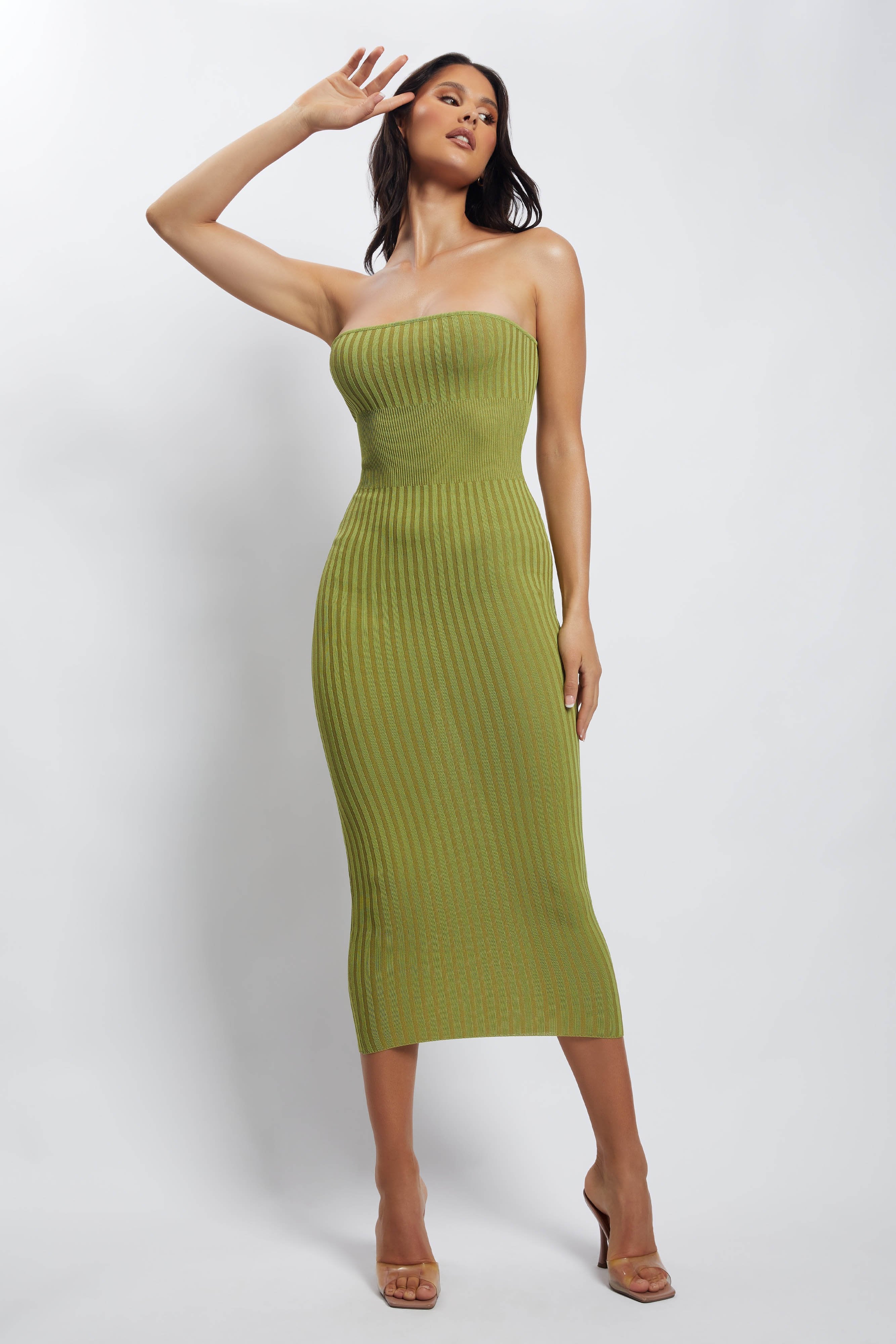 Kyra Strapless Knit Midi Dress - Apple