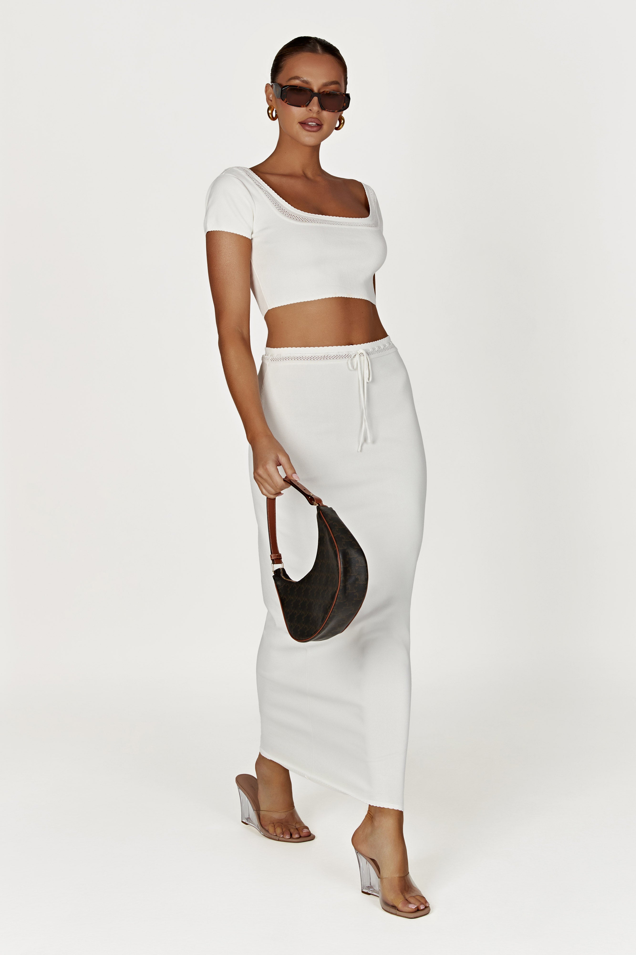 Penelope Pointelle Knit Crop Top - White