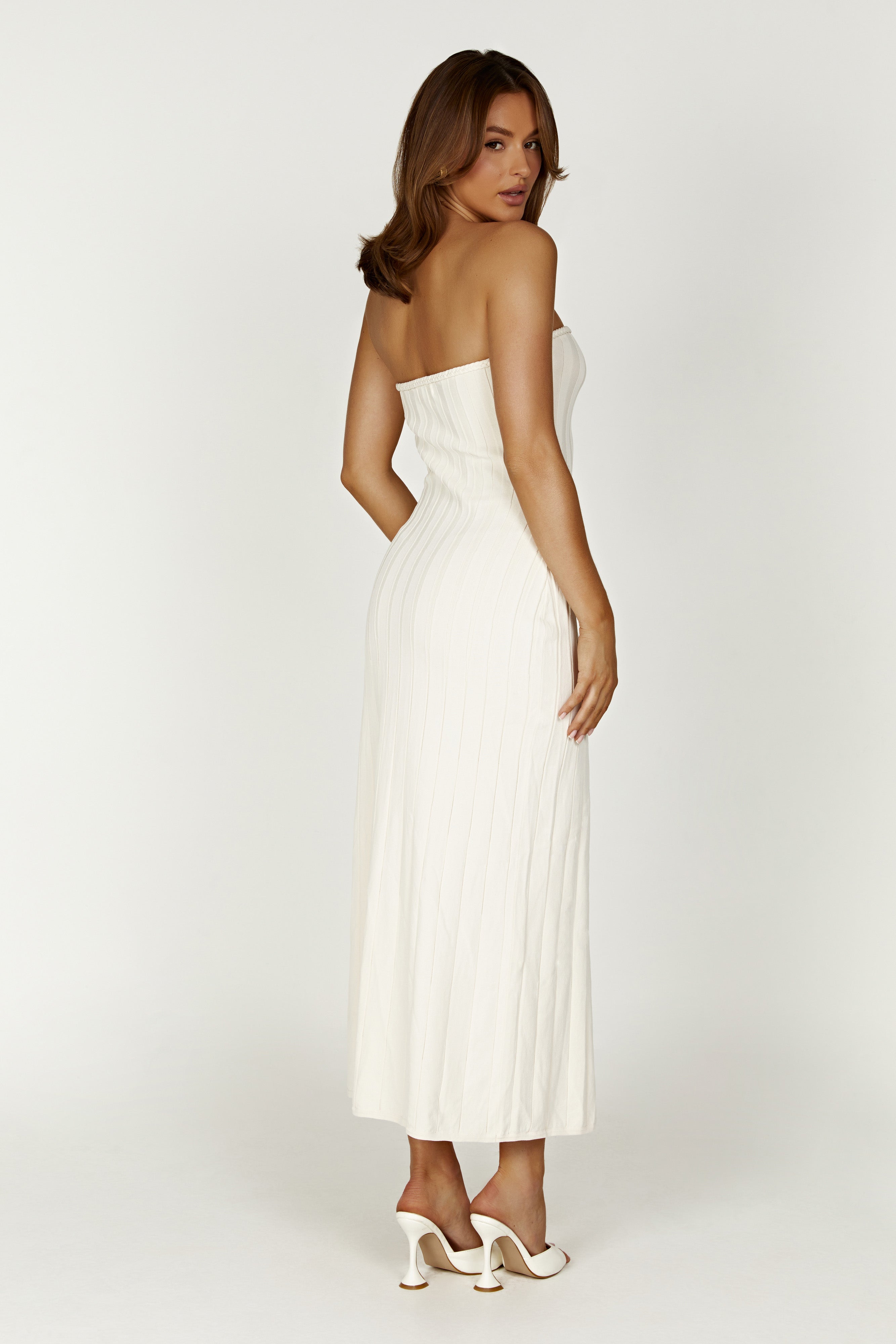 Dolce Extreme Rib Strapless Midi Dress - Ivory