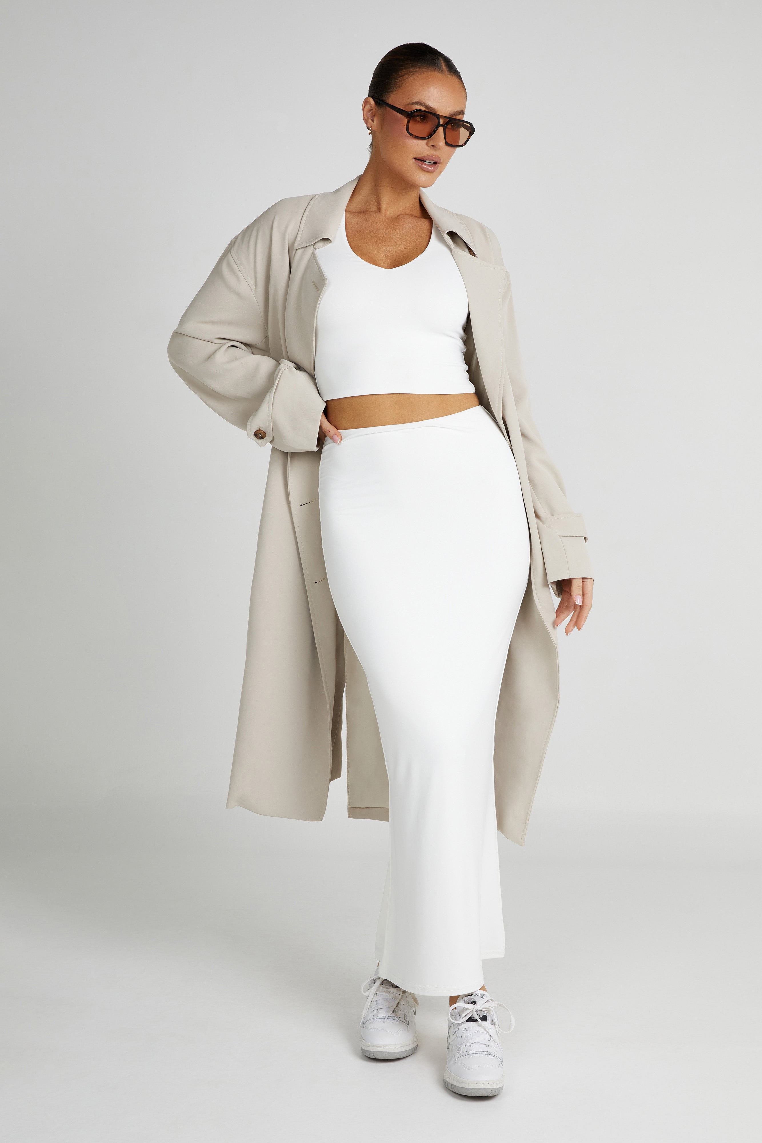 Olympia Recycled Nylon V Neck Top - White