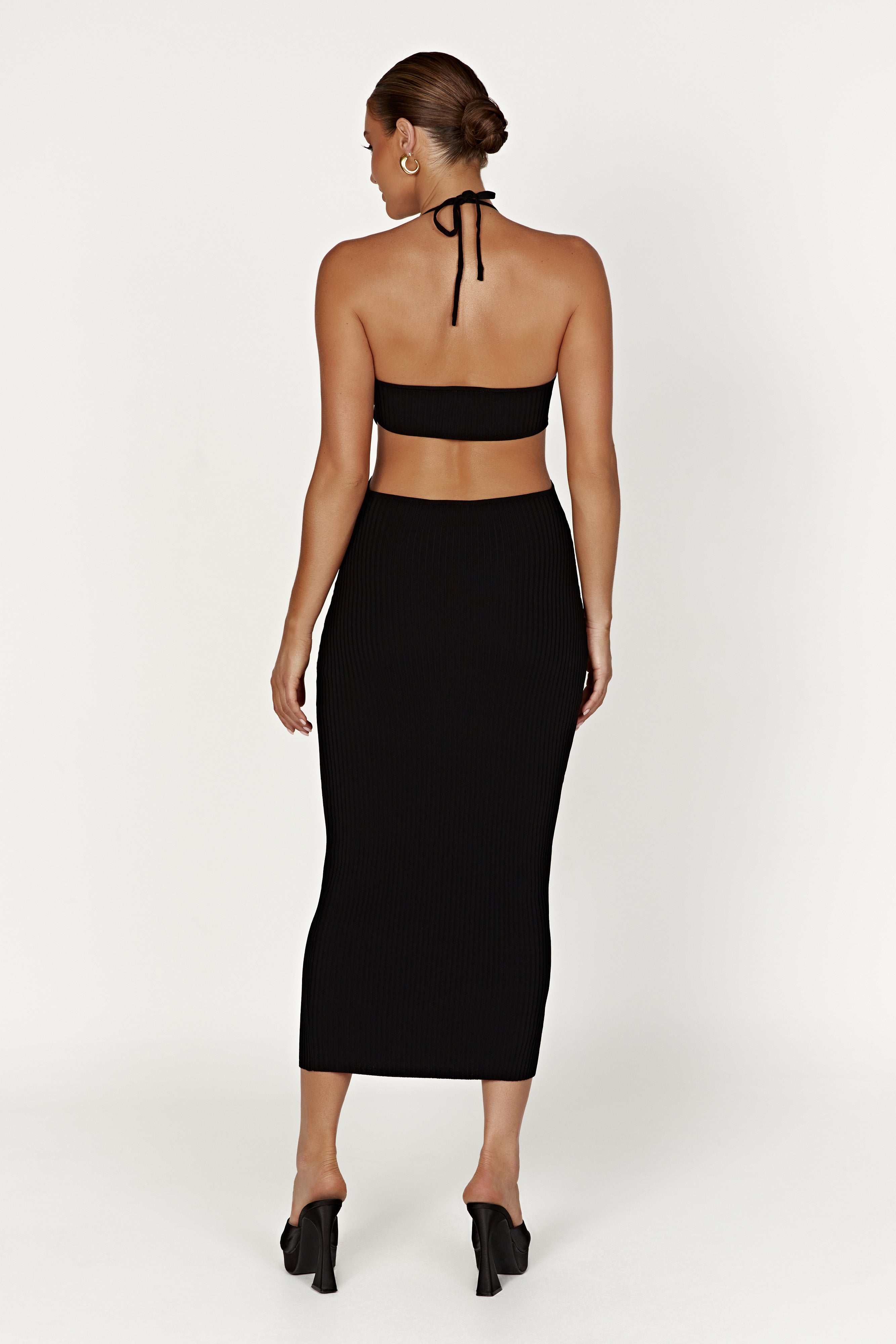 Morgan Halter Knit Midi Dress - Black