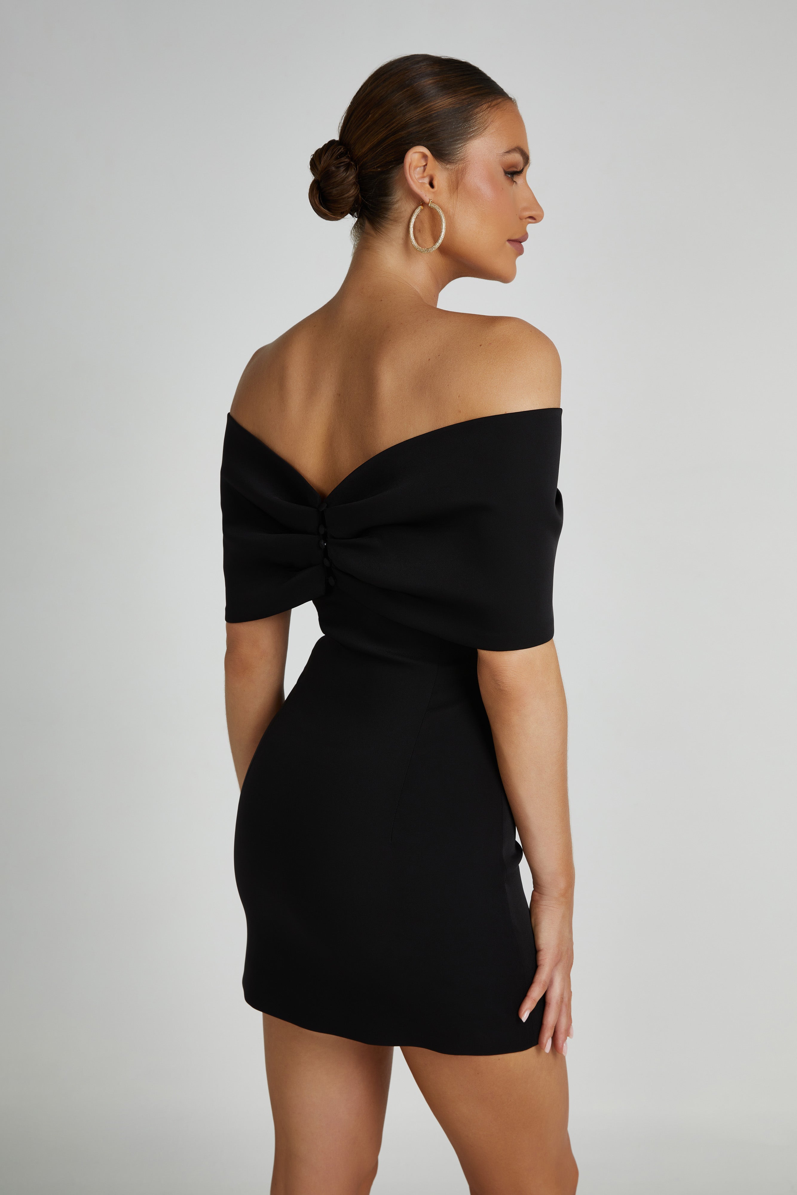 Gwyneth Off Shoulder Bow Mini Dress - Black
