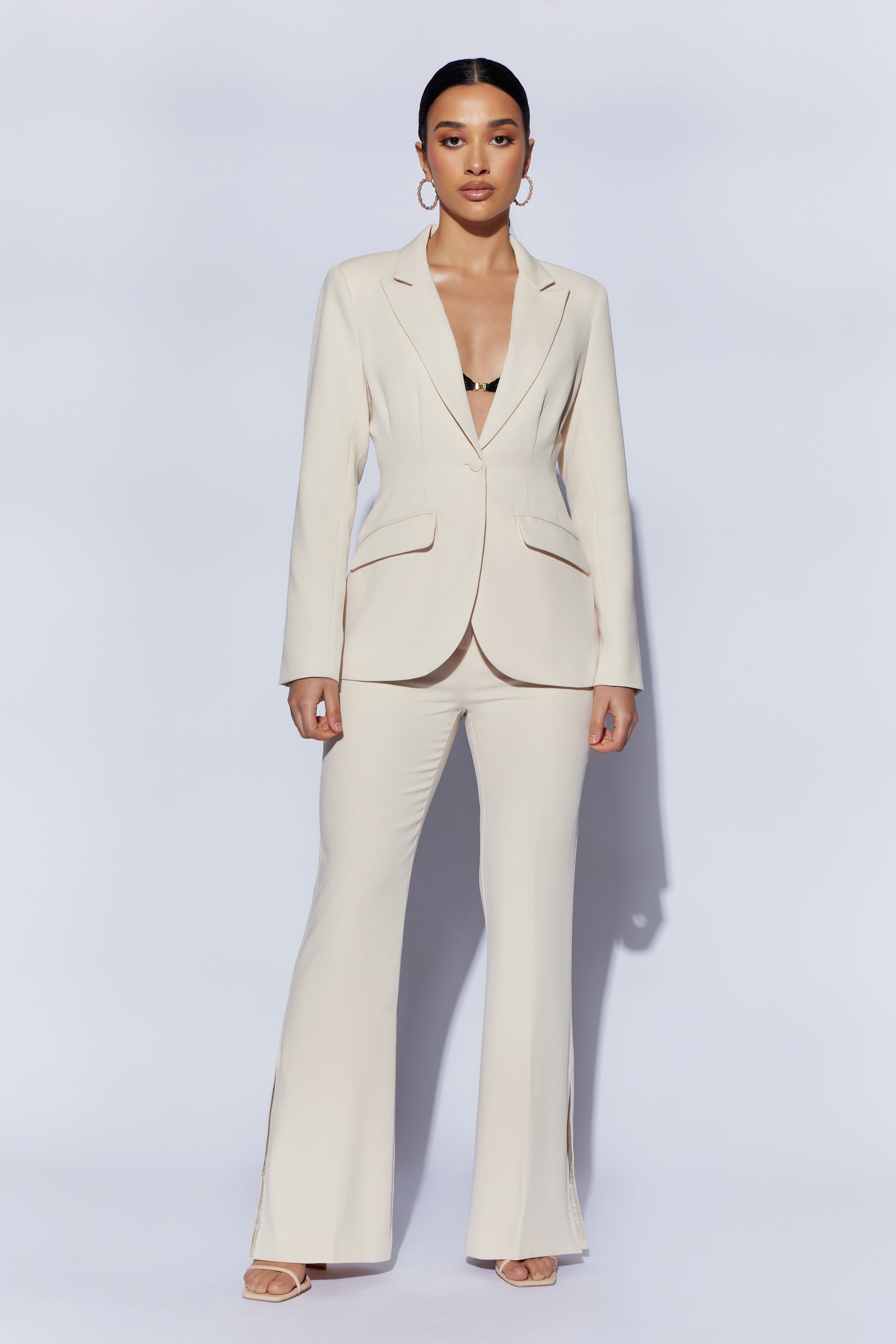 Helda Fitted Cinched Waist Blazer - Cream