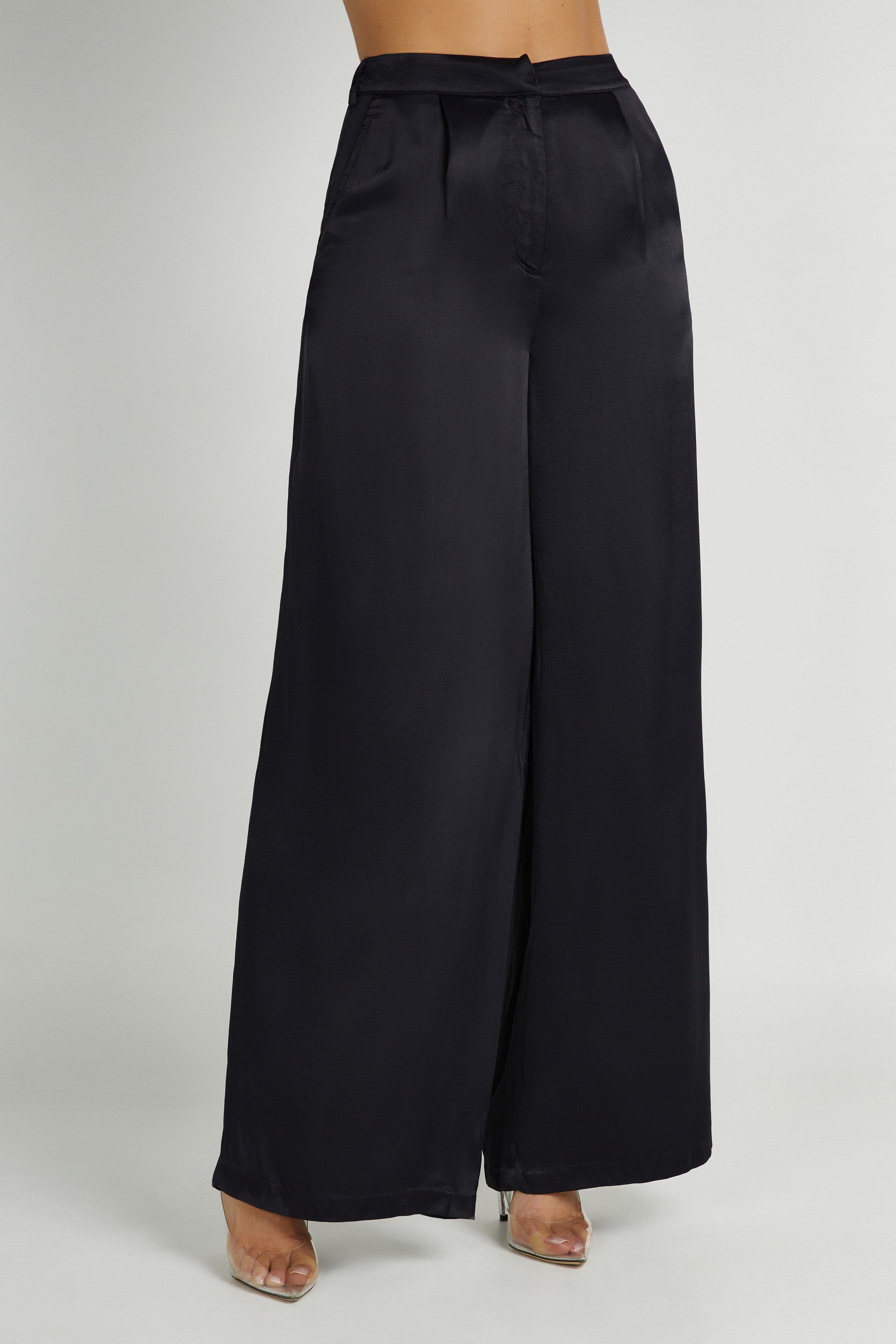 Nour Satin Wide Leg Pant - Black
