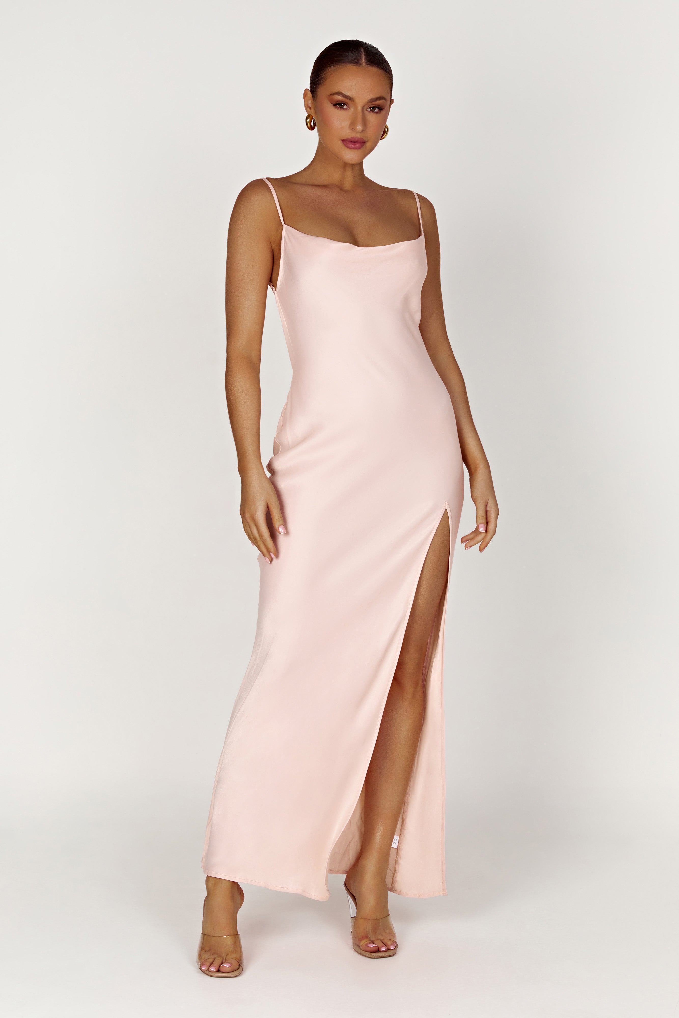 Jade Cowl Neck Backless Maxi Dress - Apricot