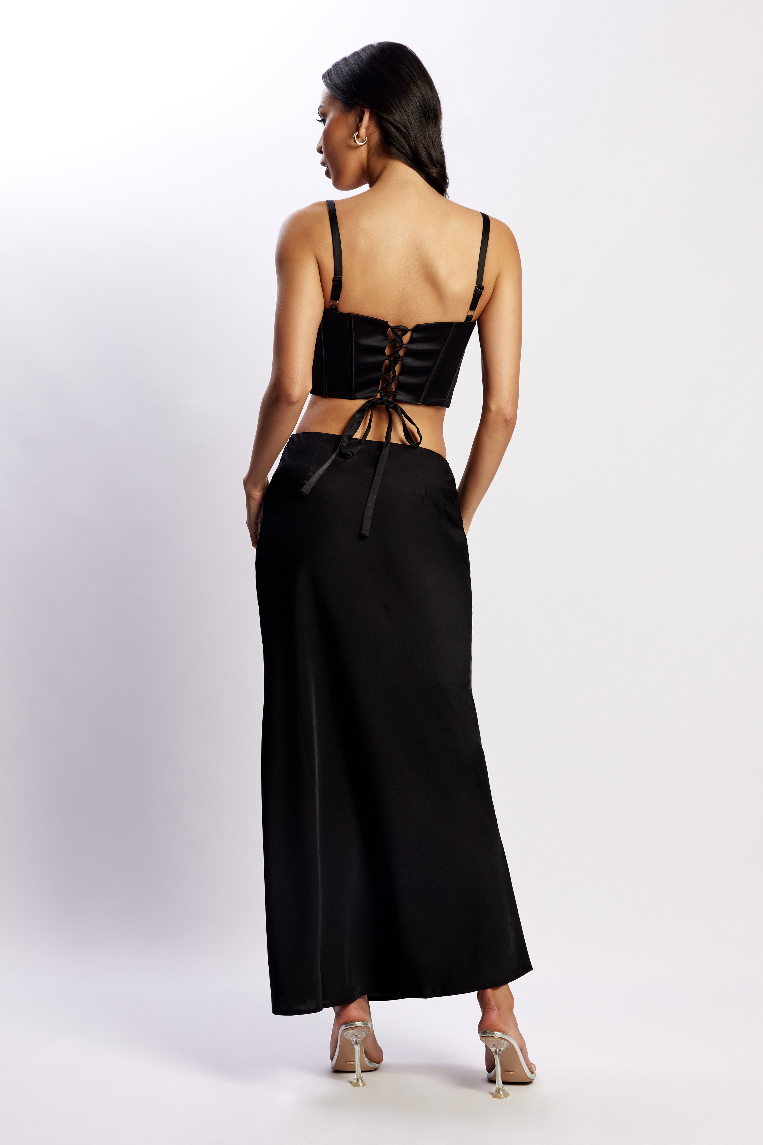 Missy Maxi Satin Skirt - Black