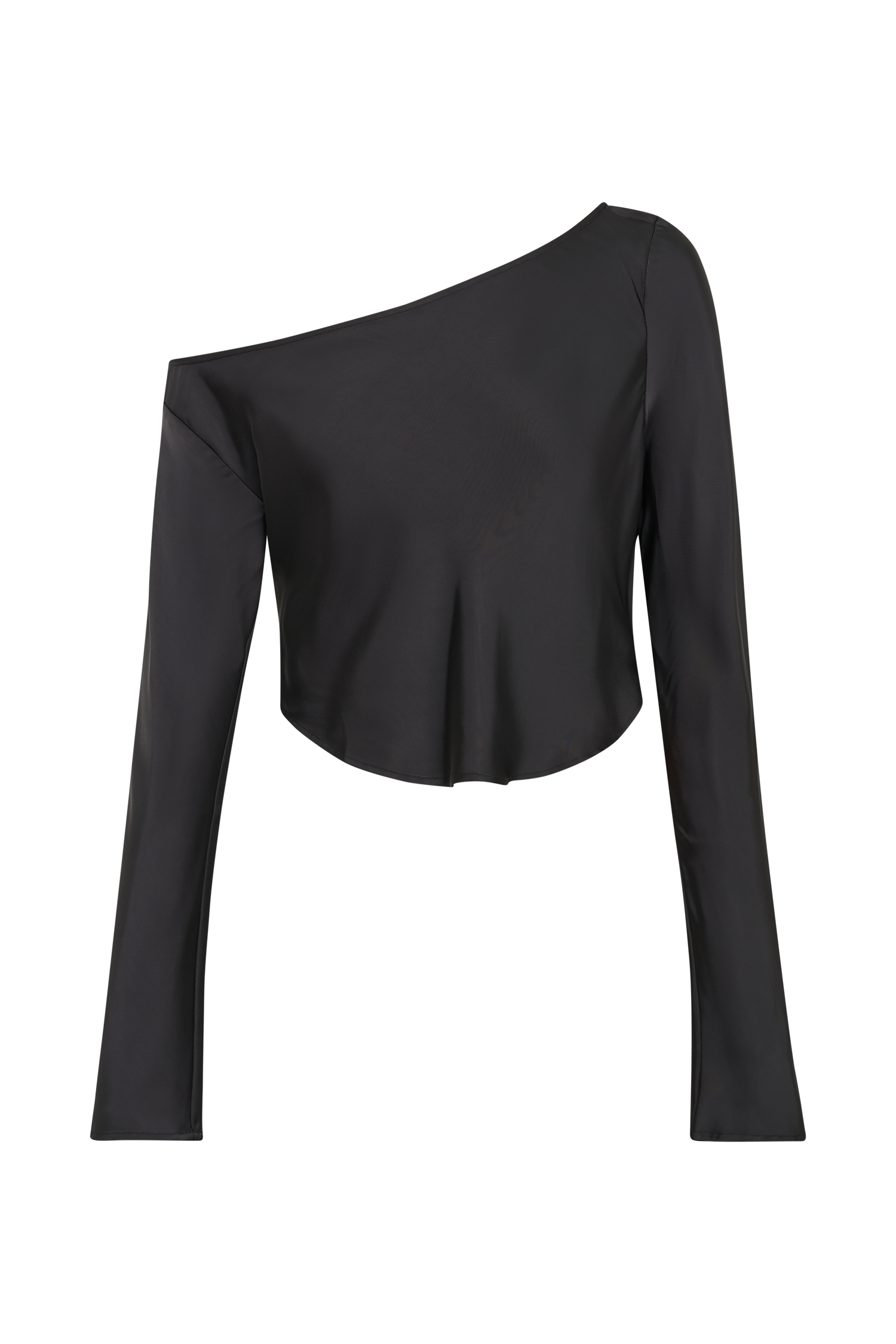 Violeta One Shoulder Satin Top - Black