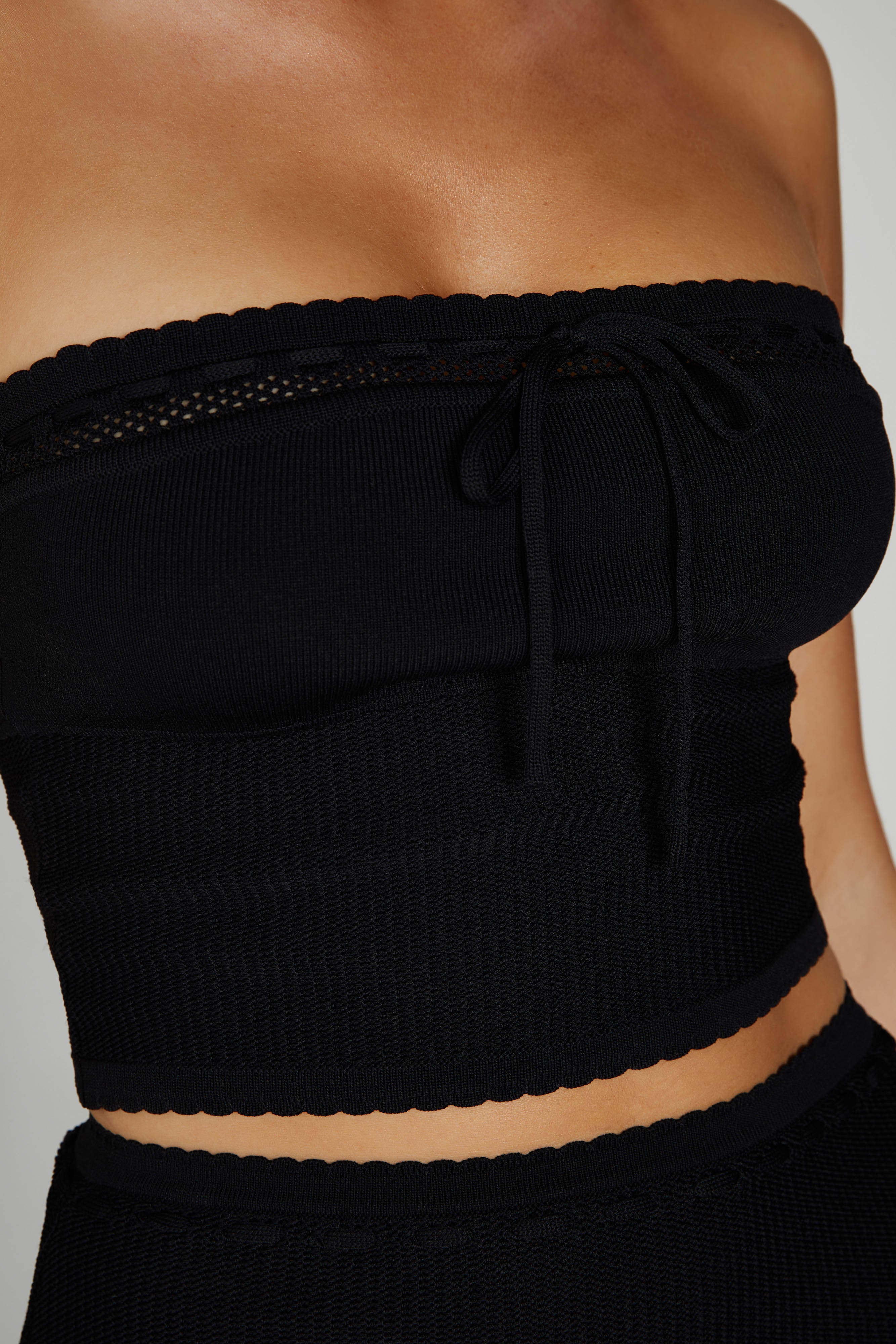 Kyra Waffle Knit Tube Top - Black
