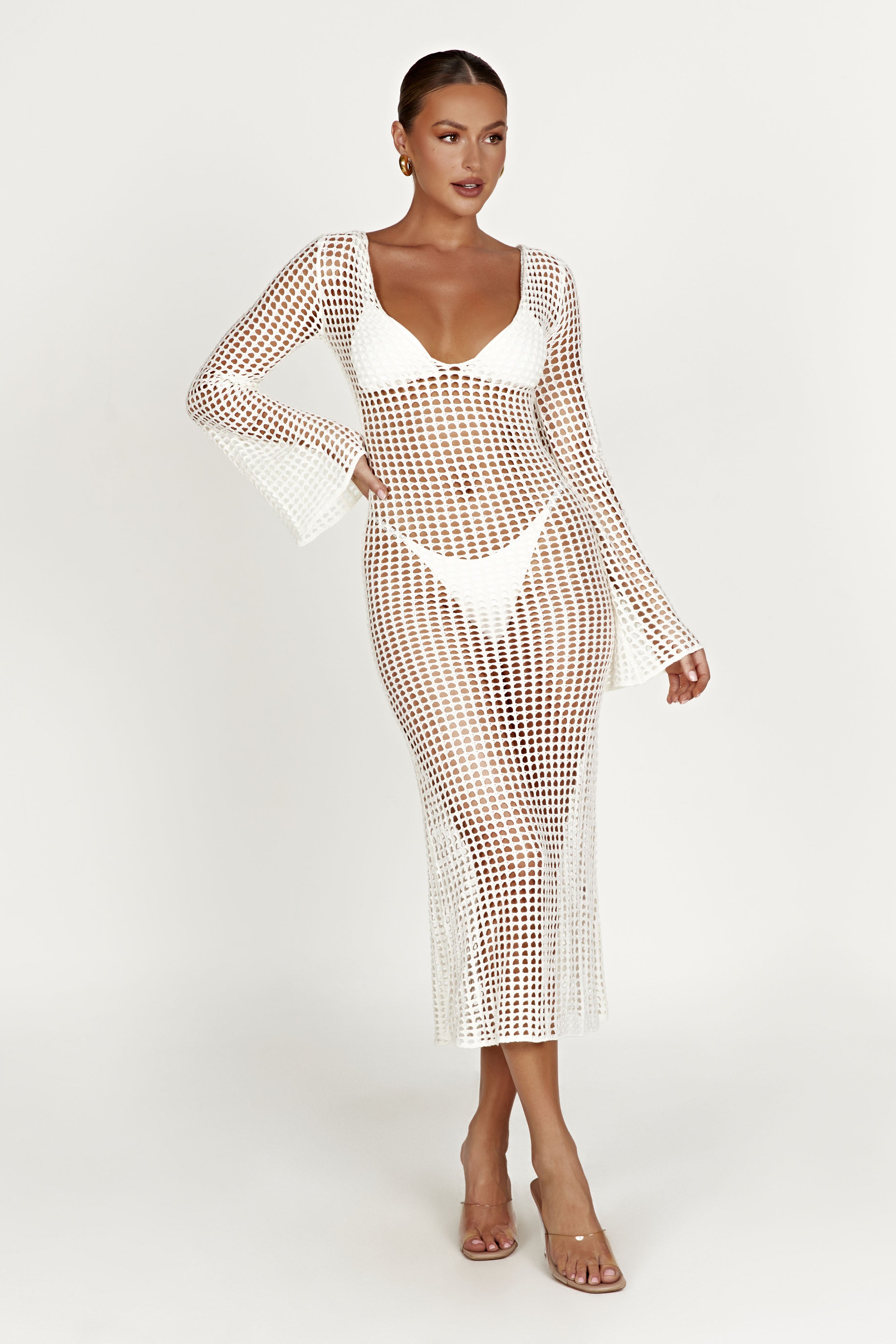 Murphy Long Sleeve Crochet Maxi Dress - White