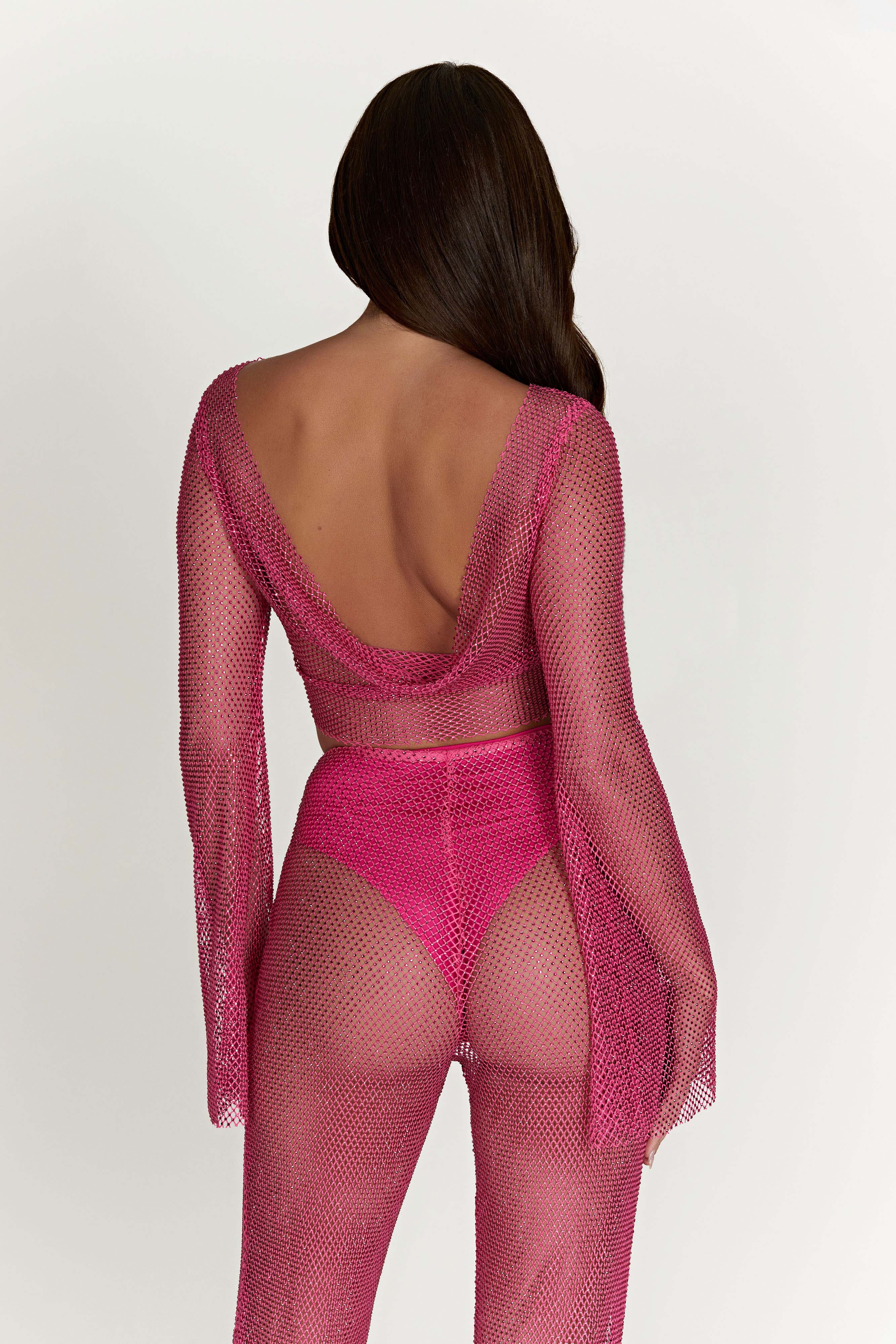 Hilton Diamante Mesh Cowl Top - Rose Pink