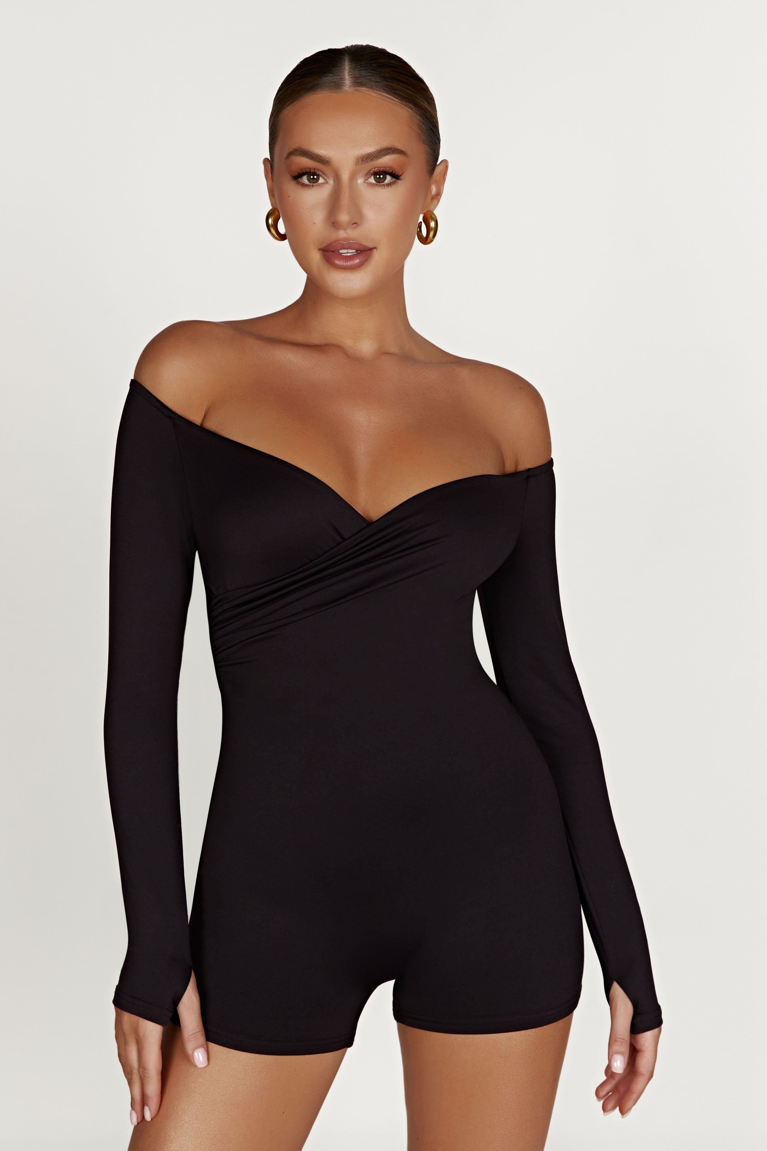 Aisling Recycled Nylon Off Shoulder Playsuit - Black