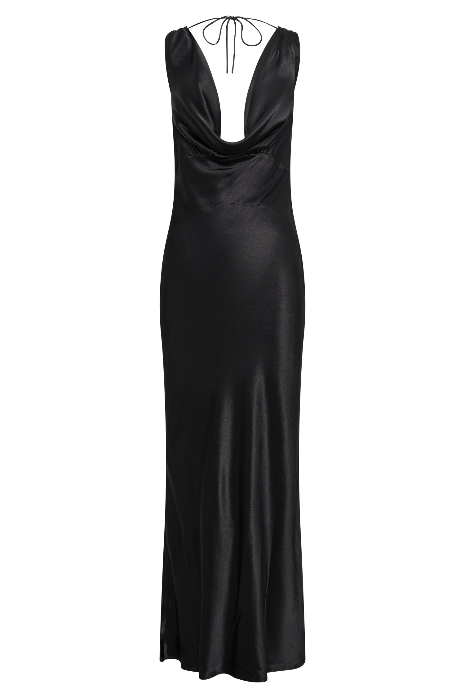 Angelique Satin Cowl Back Maxi Dress - Black