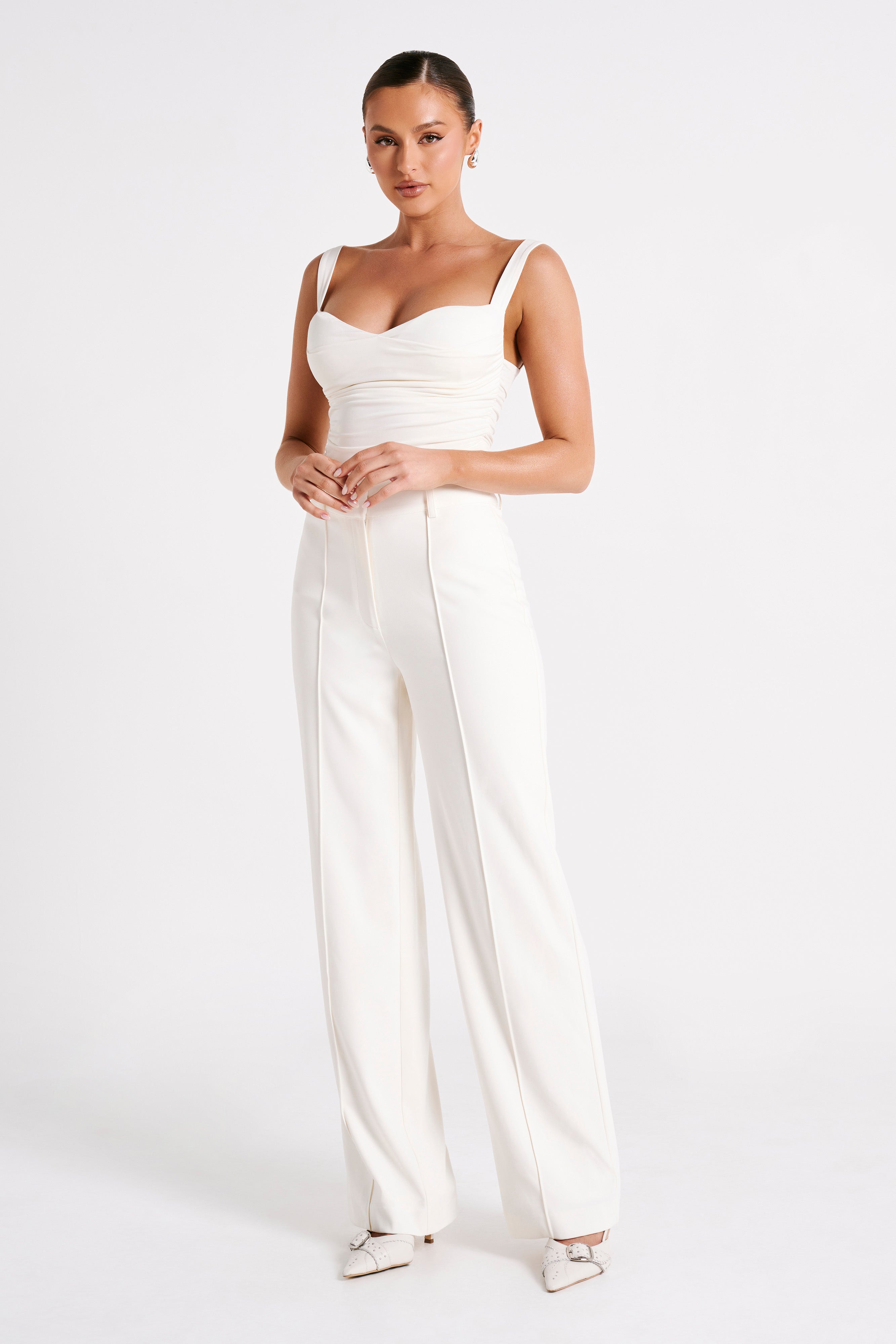 Hailey Slinky Long Line Sweetheart Top - Ivory