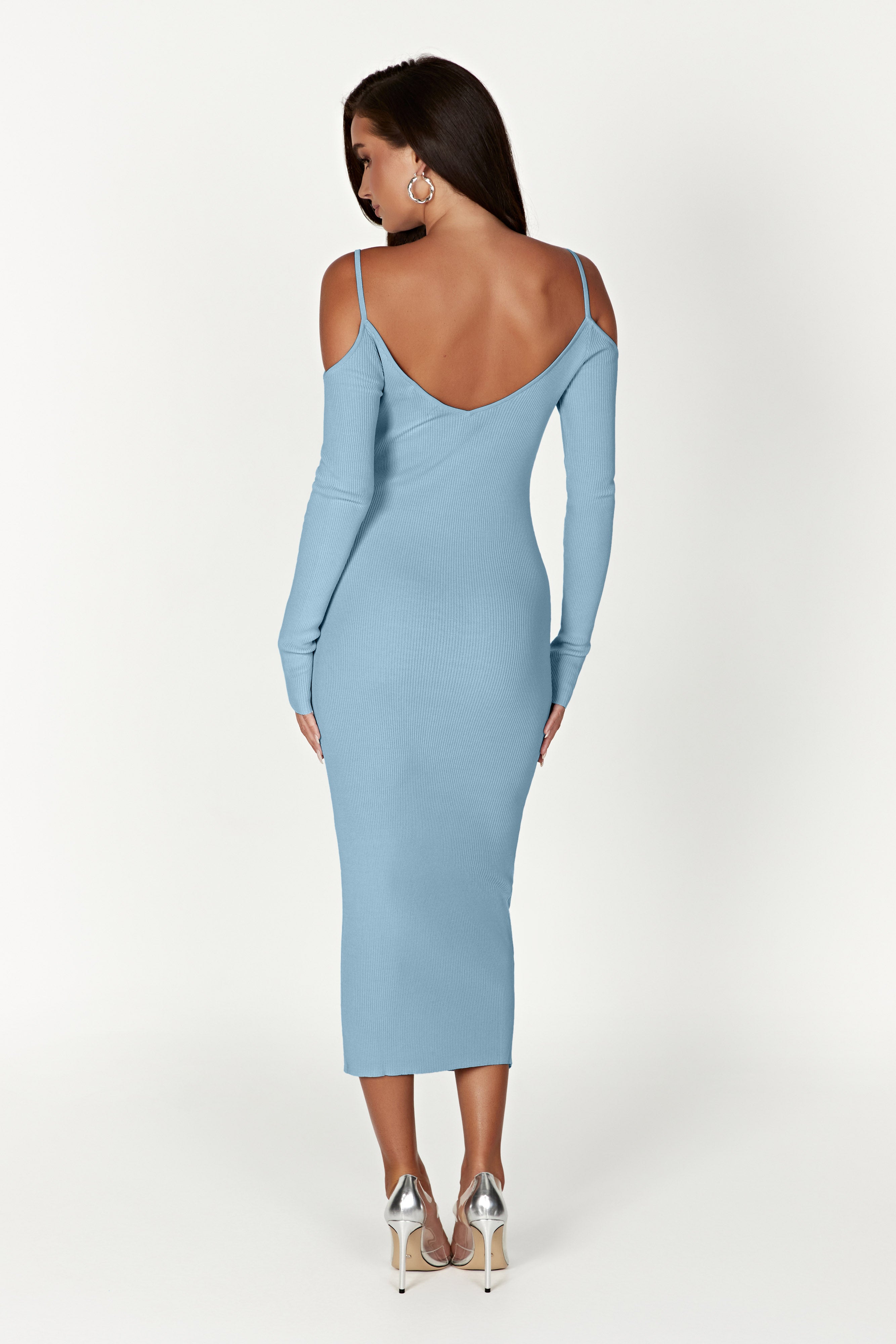 Shea Off Shoulder Knit Midi Dress - Powder Blue