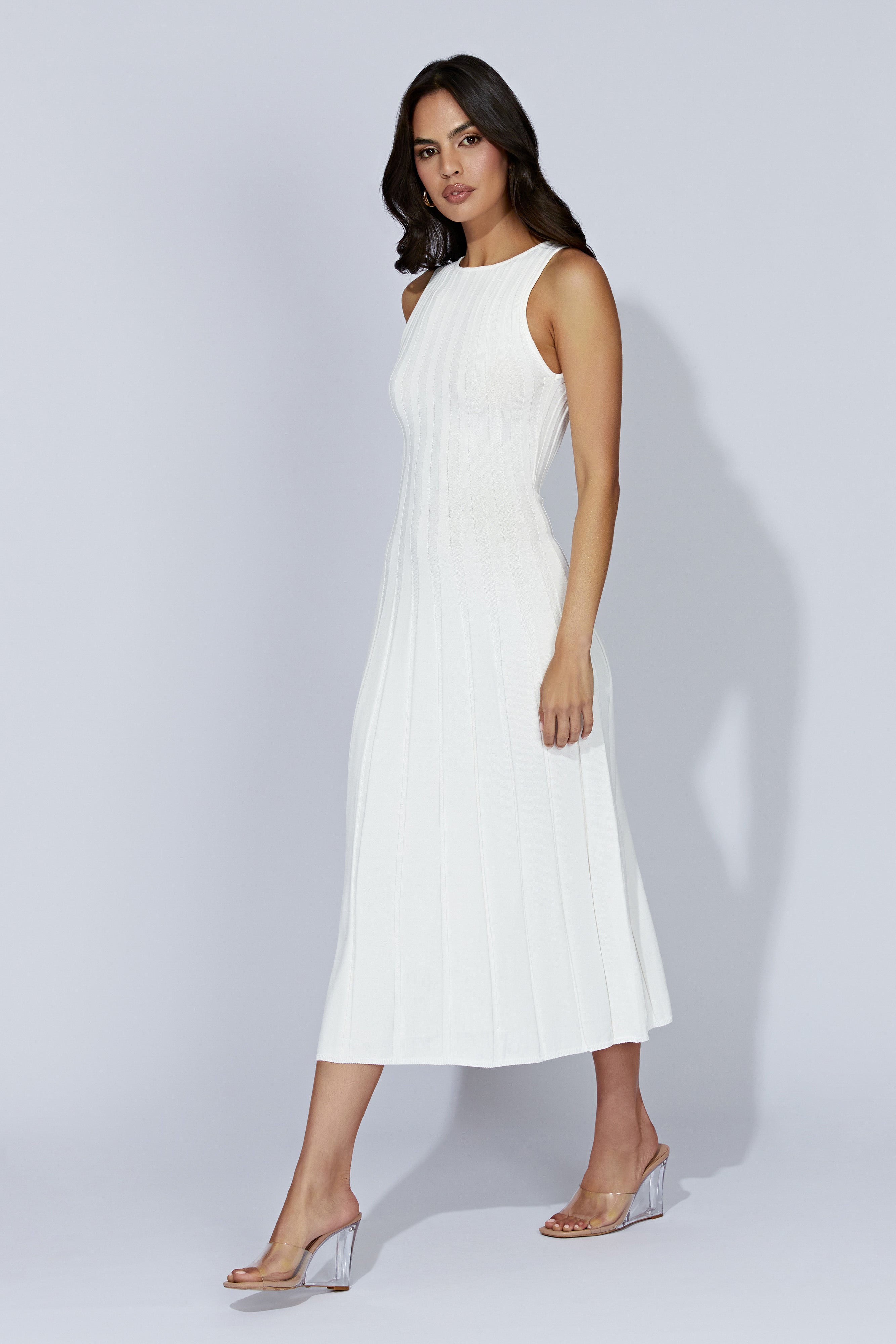 Aspen Back Keyhole Knit Midi Dress - White
