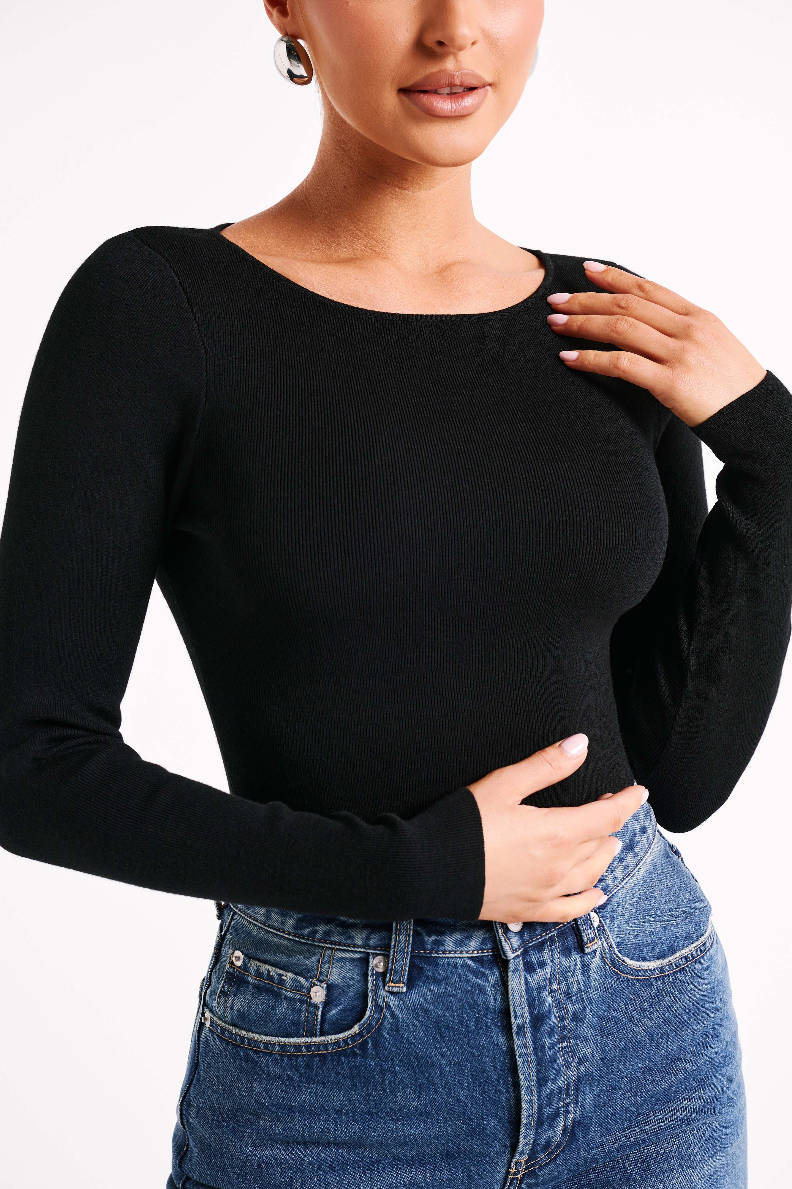 Haisley Long Sleeve Knit Top - Black