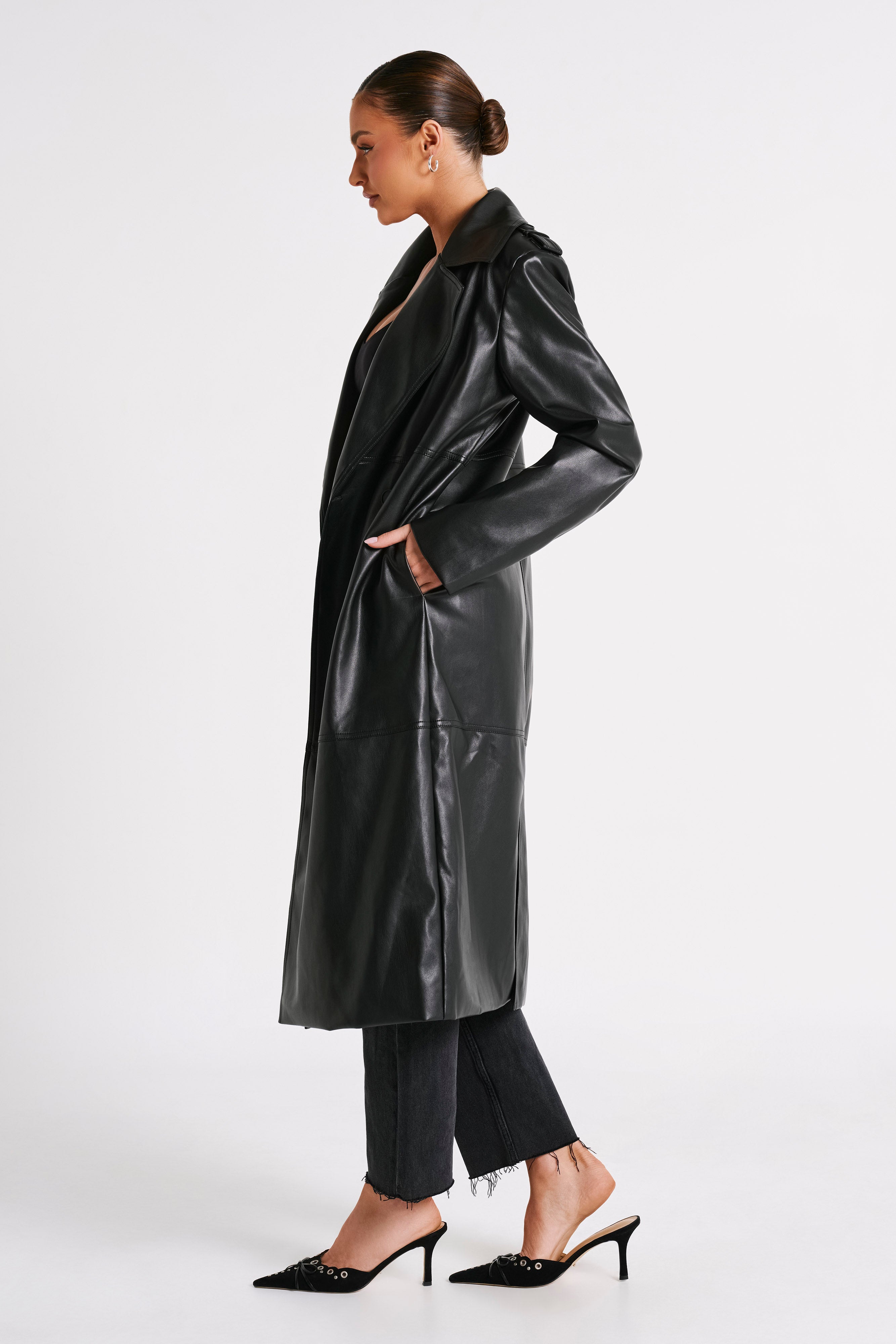 Lexington Pu Trench Coat - Black