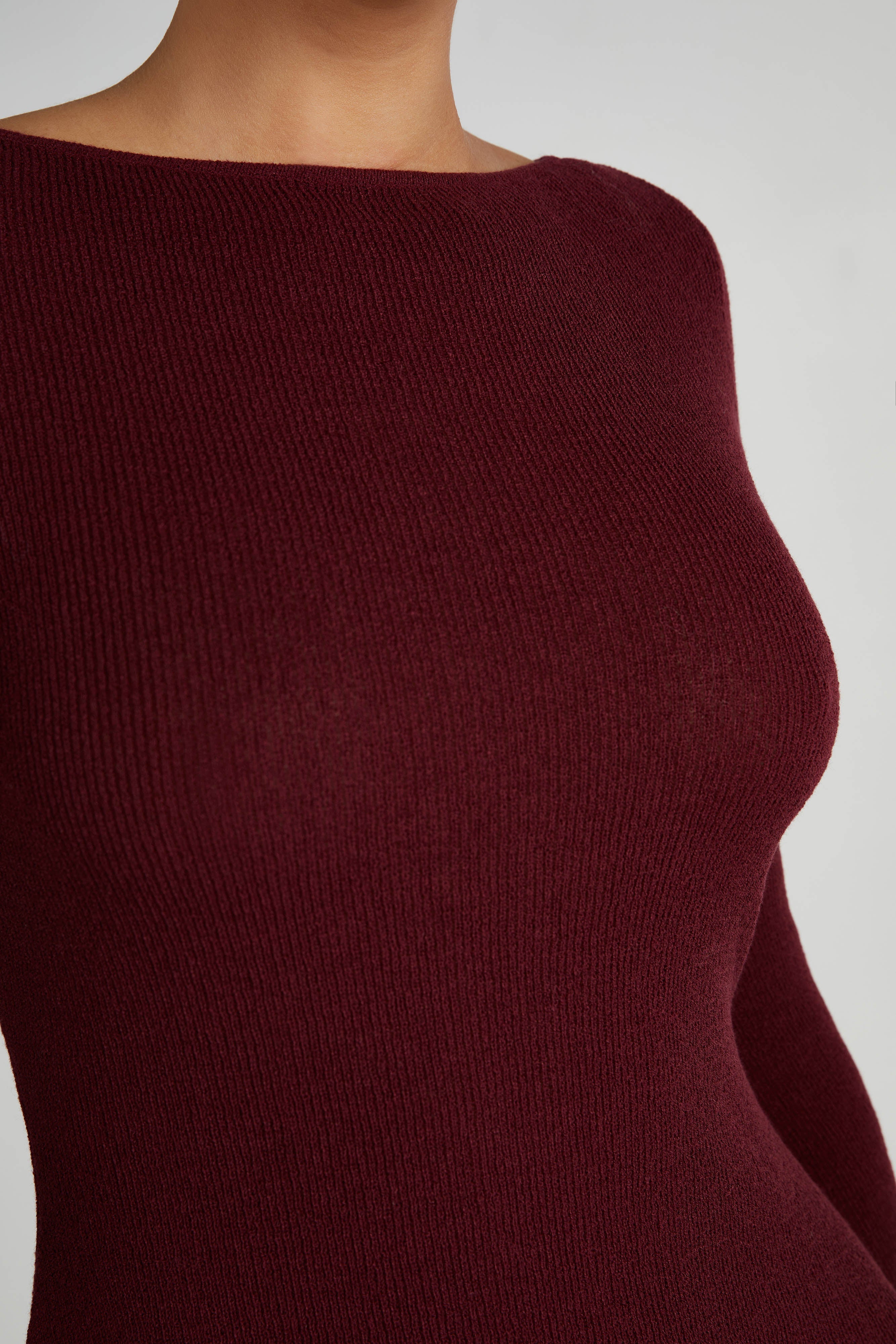 Zahra Long Sleeve Open Back Mini Knit Dress - Berry