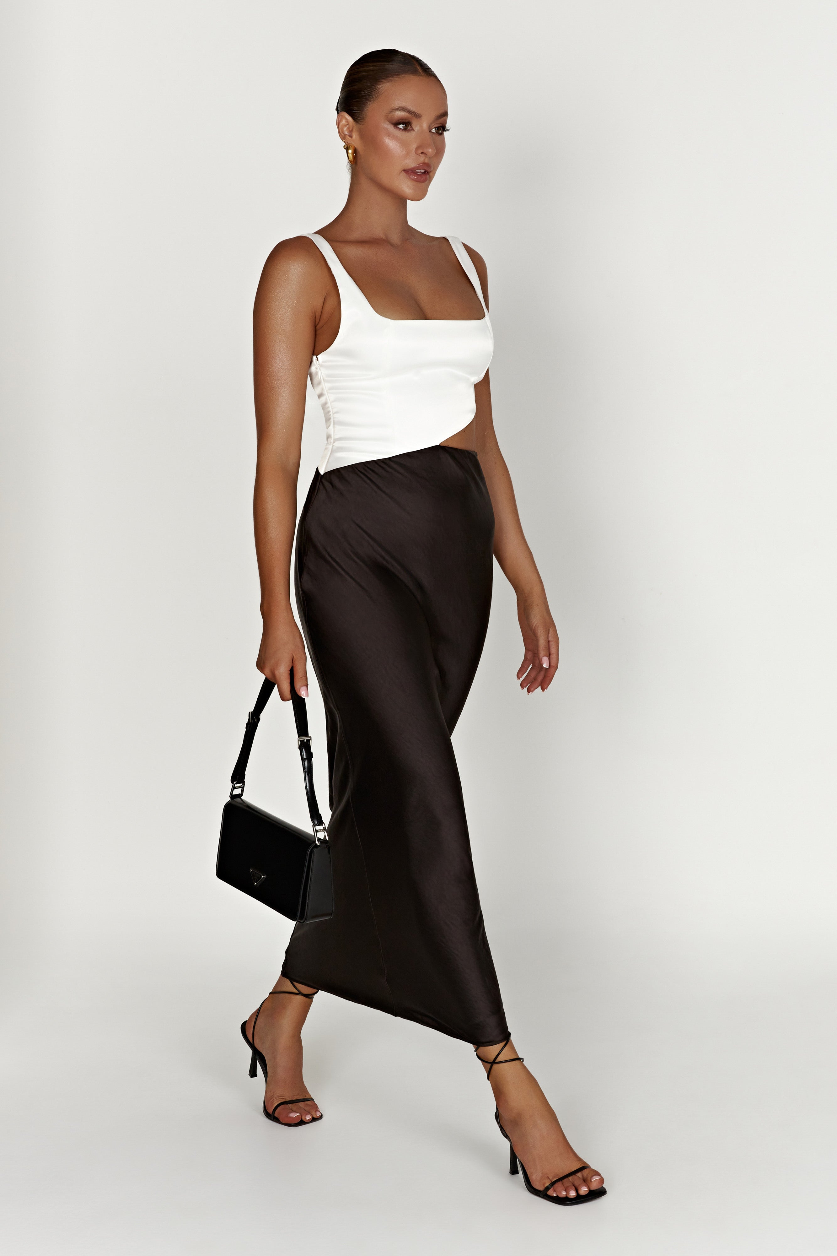 Gianna Two Tone Slashed Maxi Dress - Black