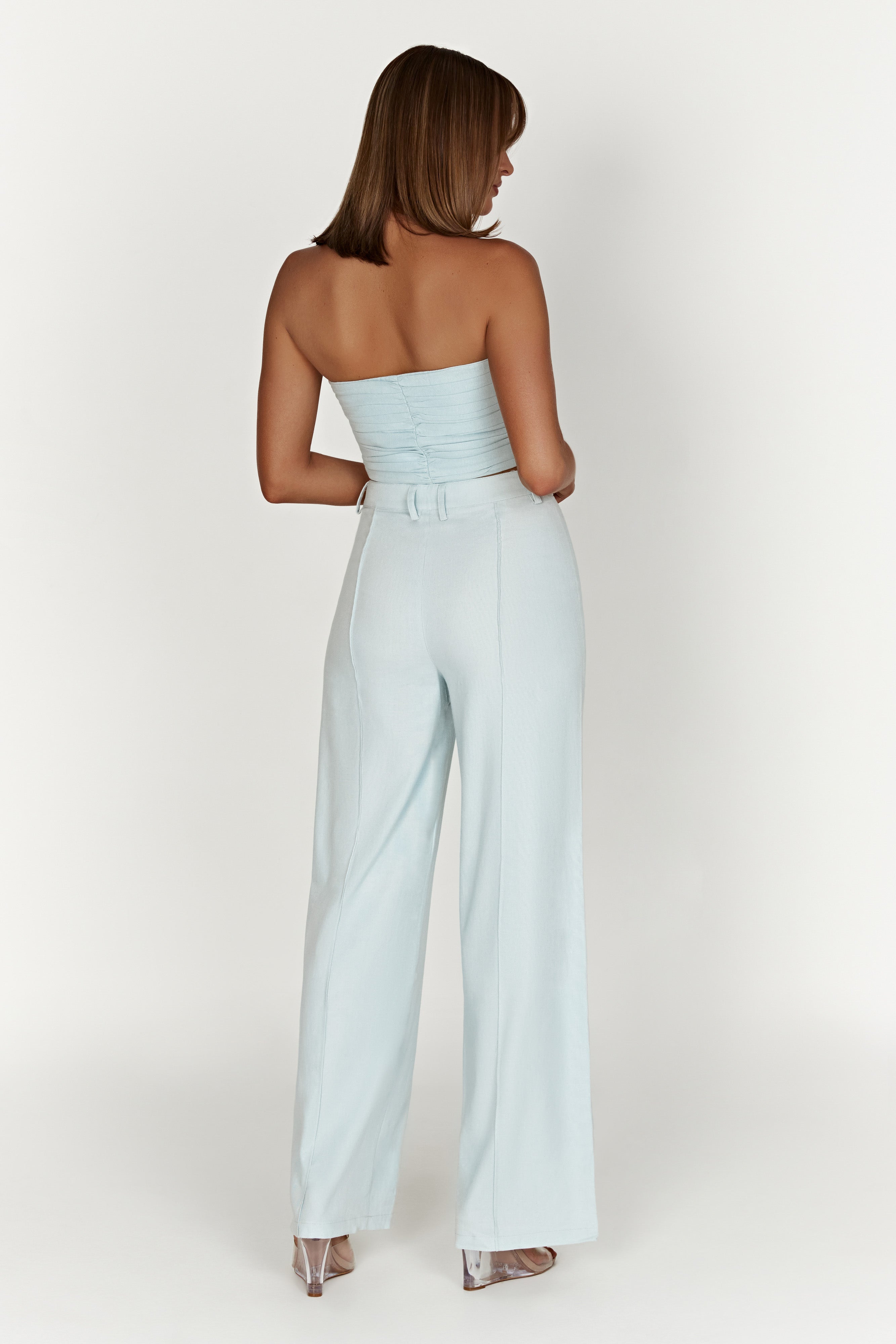 Julie Wide Leg Linen Pants - Powder Blue