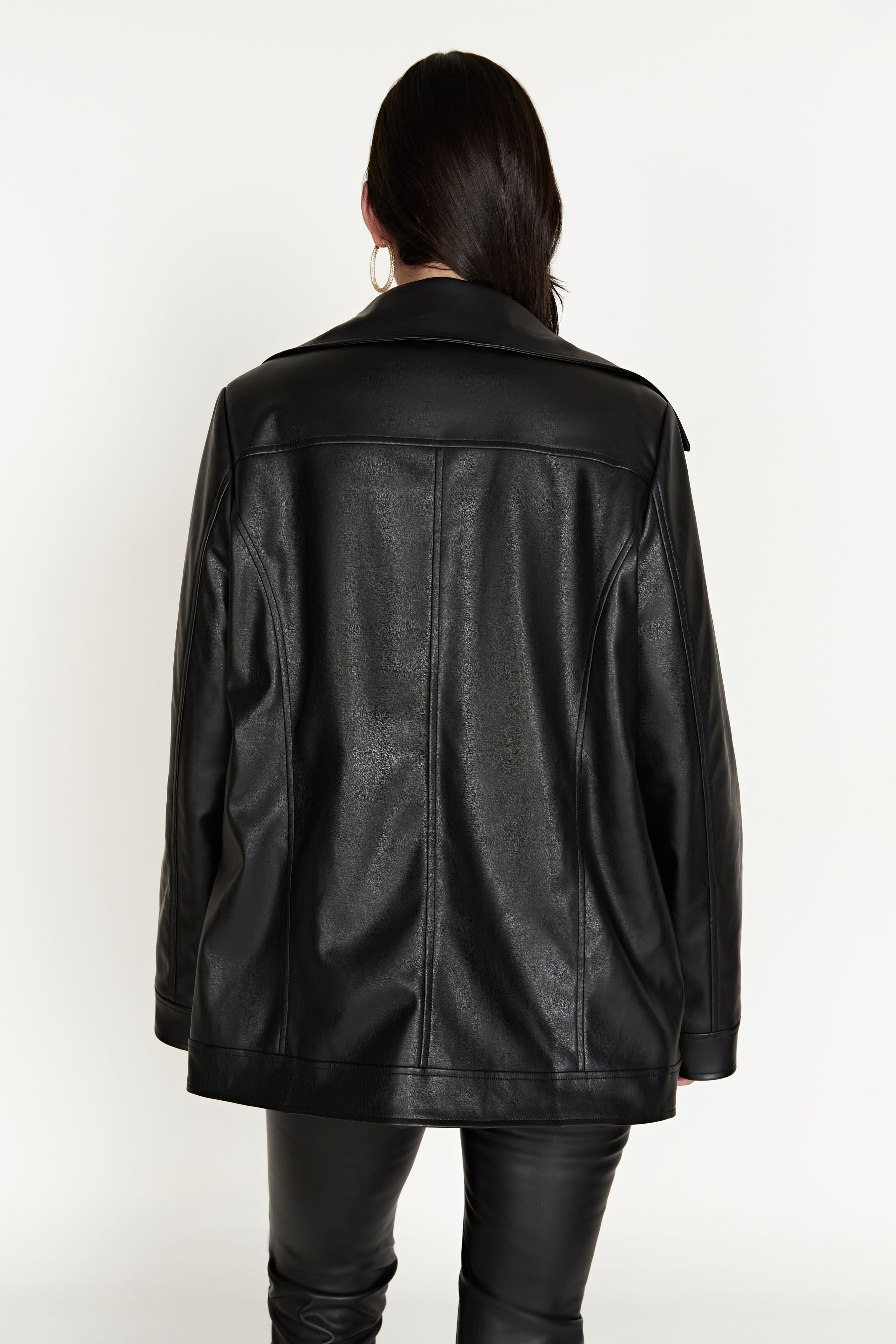 Savannah Faux Leather Aviator Jacket - Black